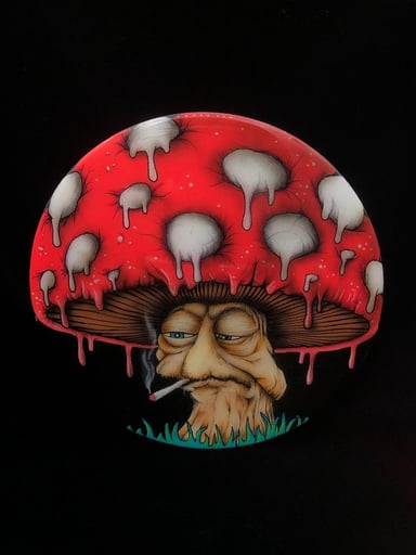 Preview pic of Mushroom Original Painting on 8” Round Wood Canvas by Visual Fiber