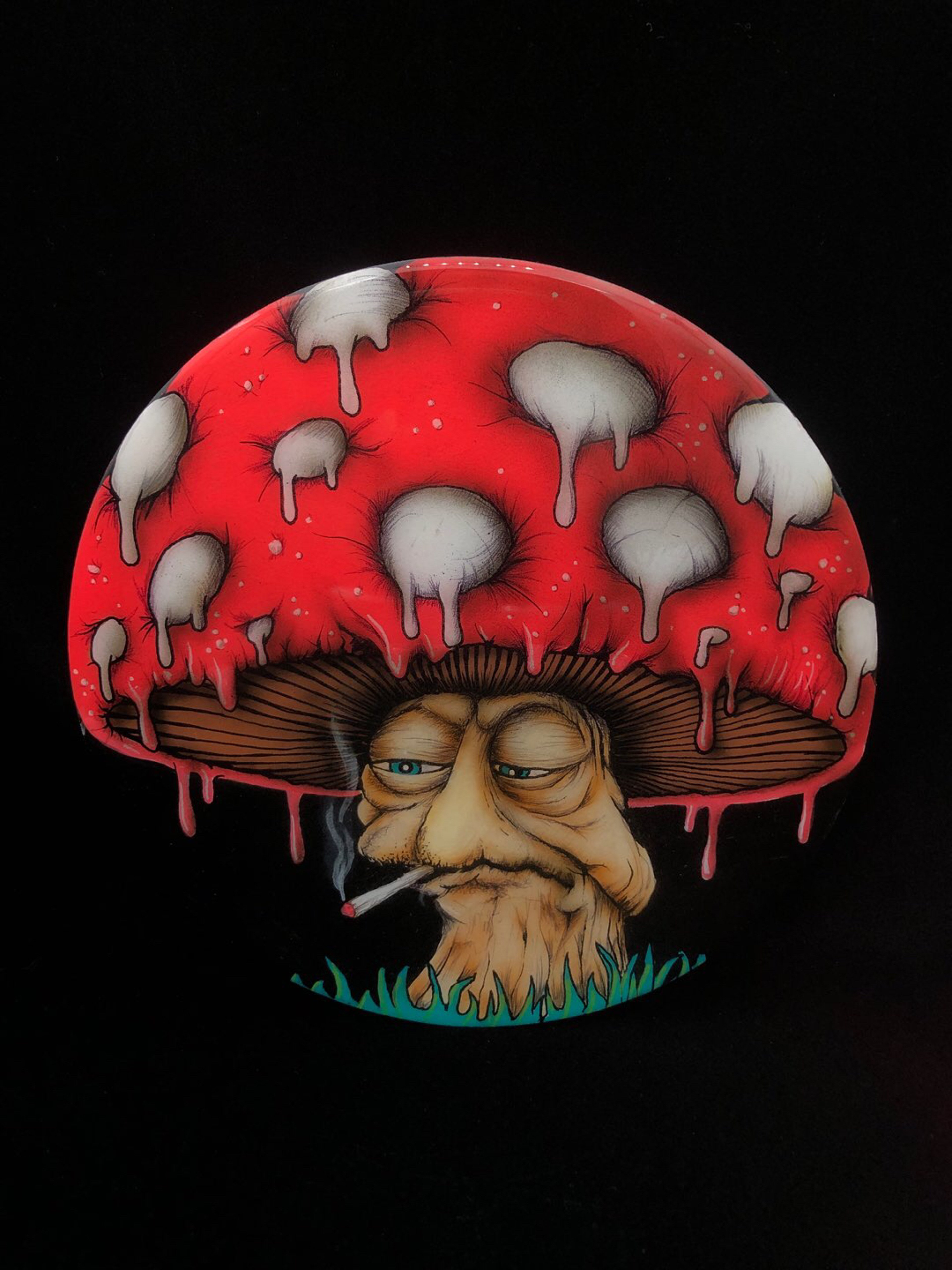 Preview pic of Mushroom Original Painting on 8” Round Wood Canvas by Visual Fiber