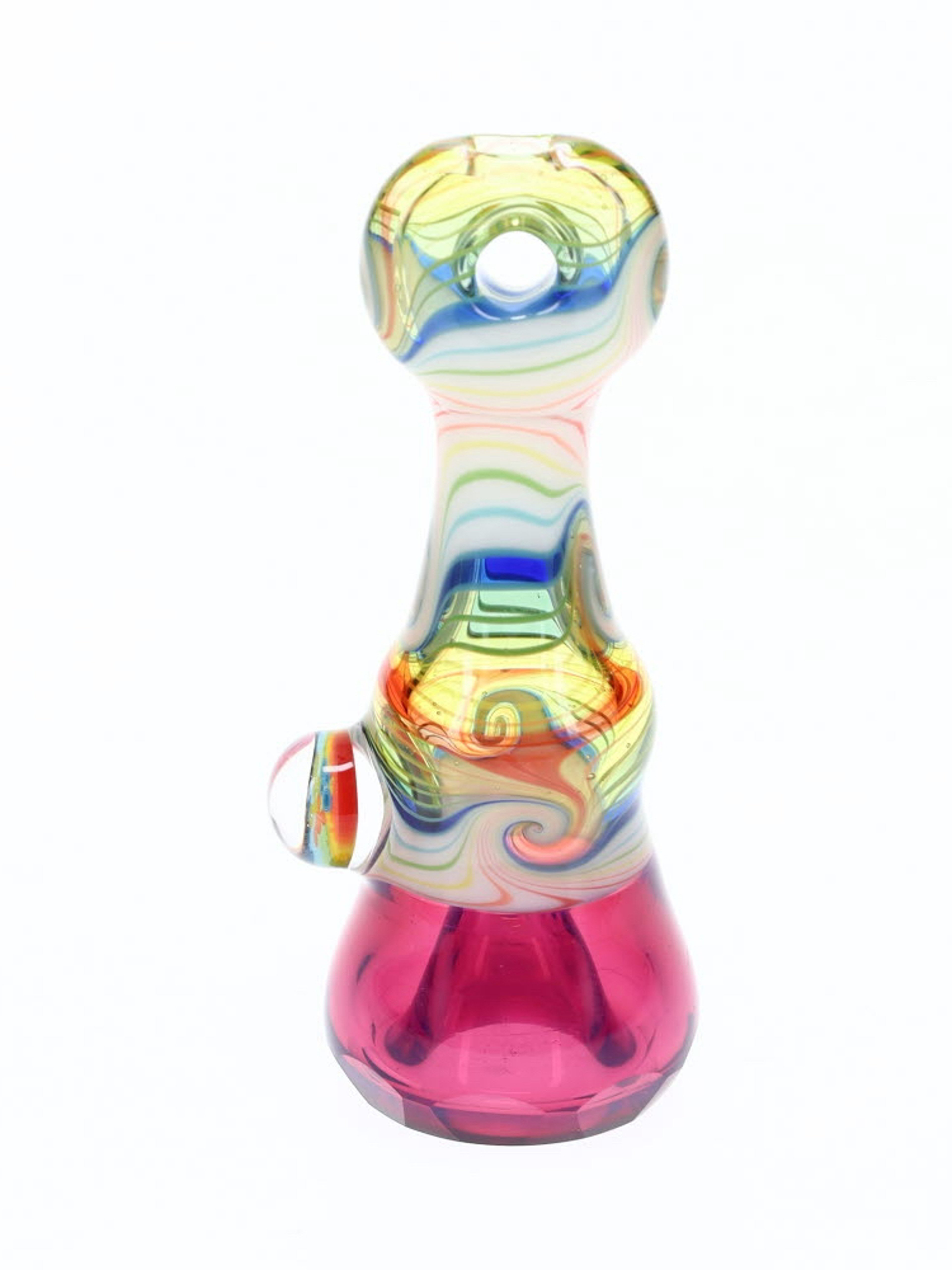 Preview pic of Cowboy Glass Magenta & Rainbow Faceted Onie
