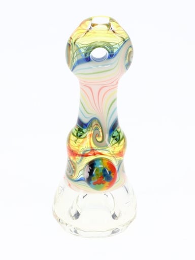 Preview pic of Cowboy Glass White & Rainbow Faceted Onie