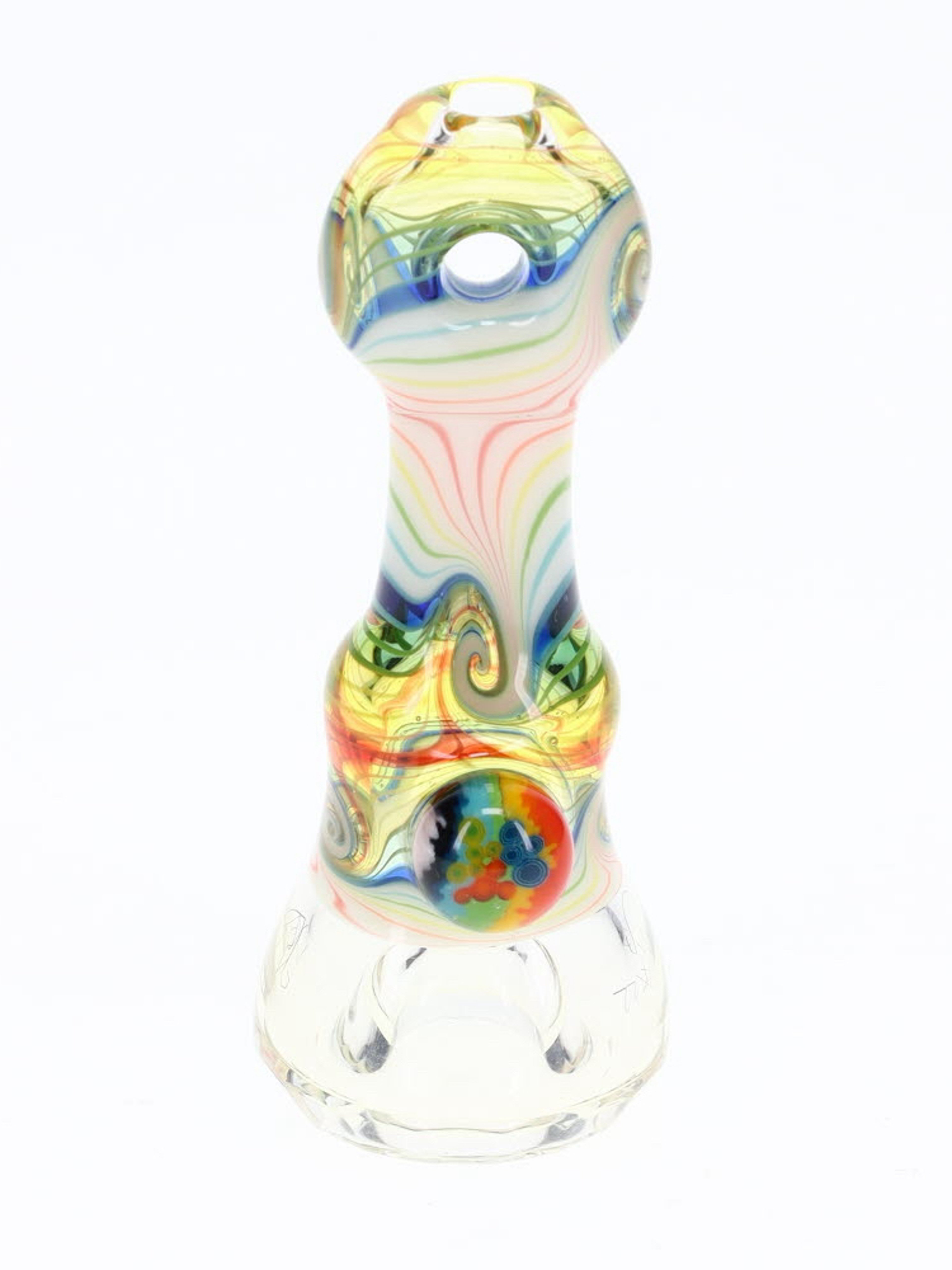 Preview pic of Cowboy Glass White & Rainbow Faceted Onie