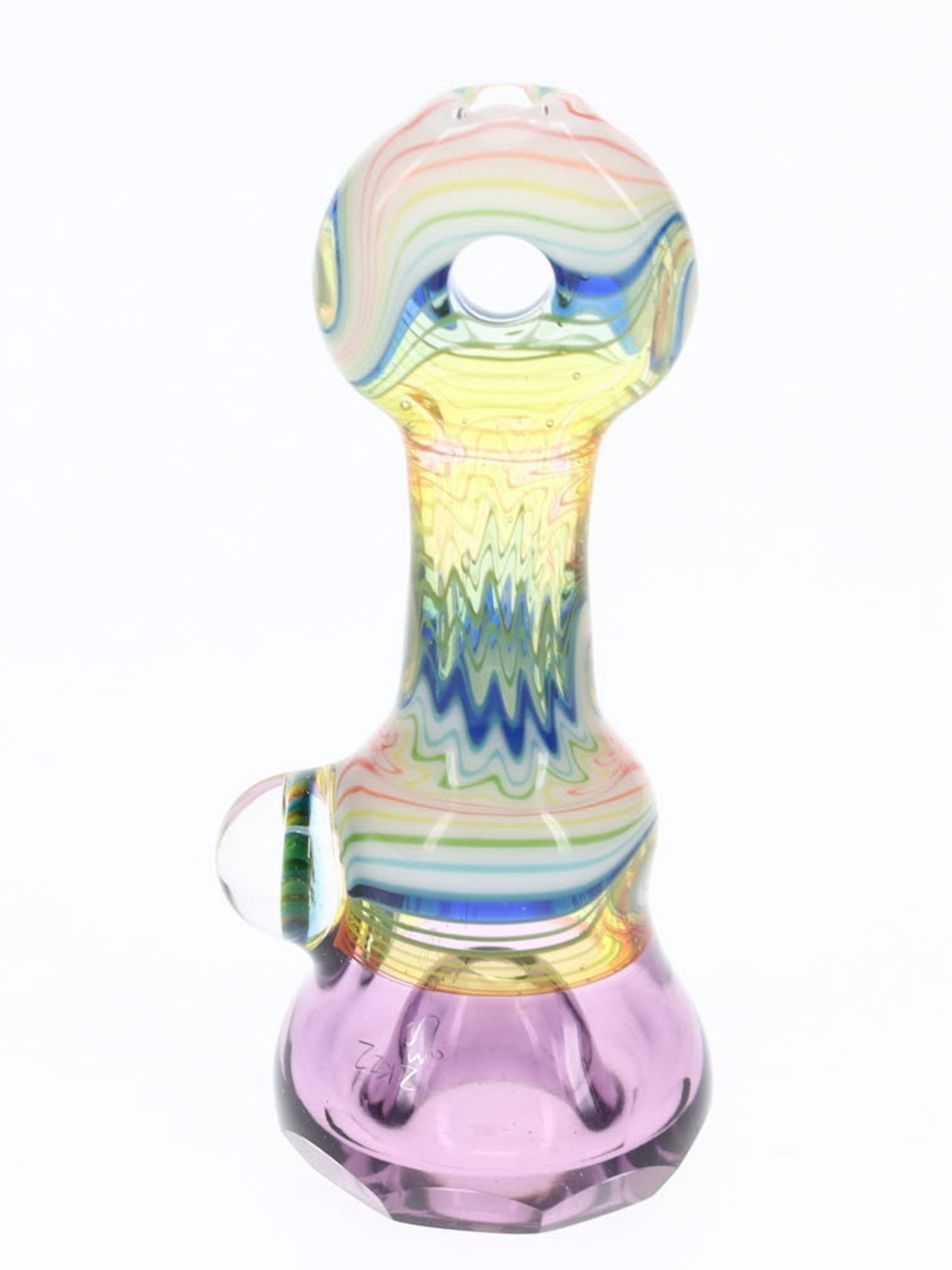 Preview pic of Cowboy Glass Light Purple & Rainbow Faceted Onie