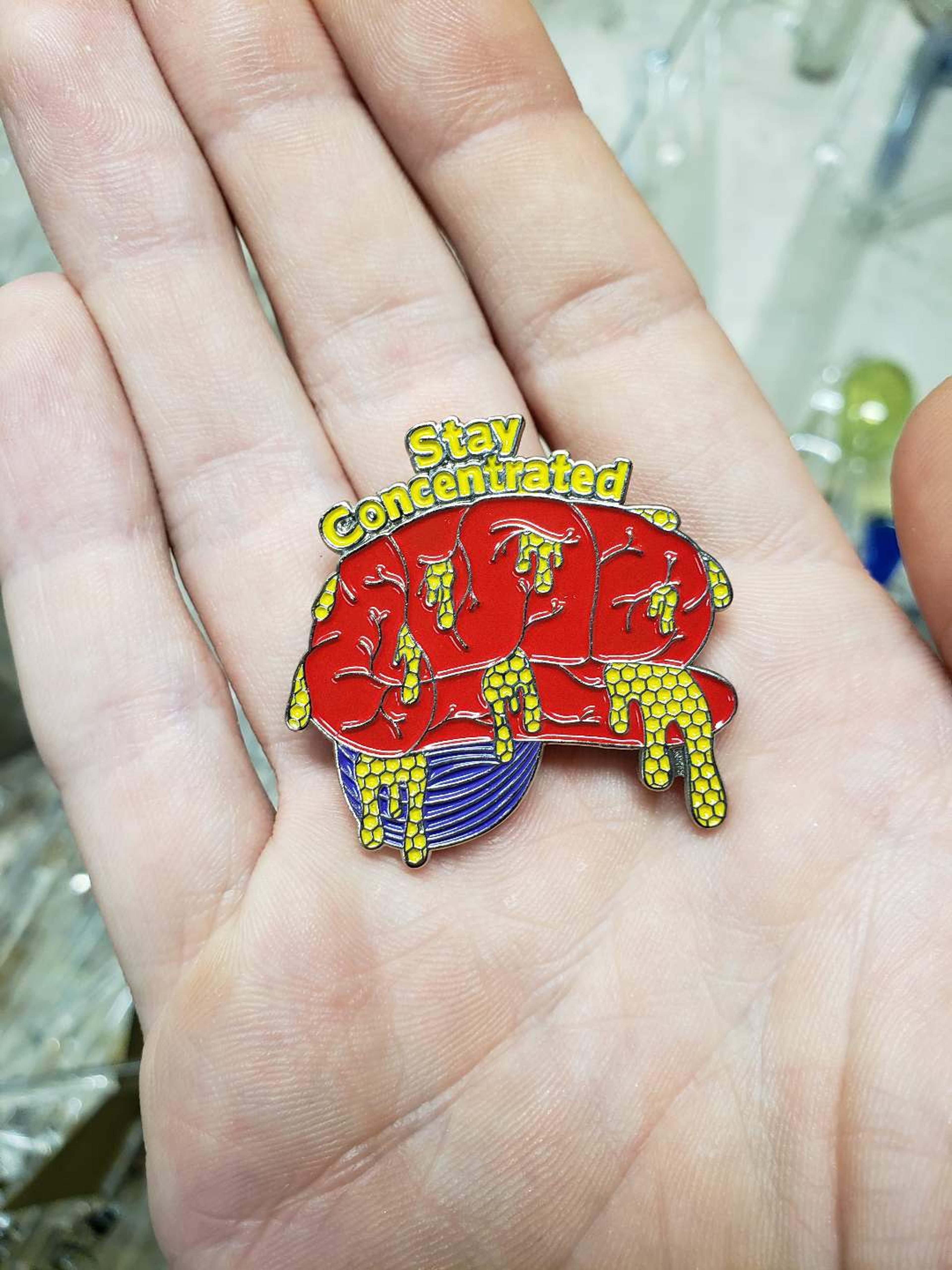 "Stay Concentrated" drippy brain hat pin image 0