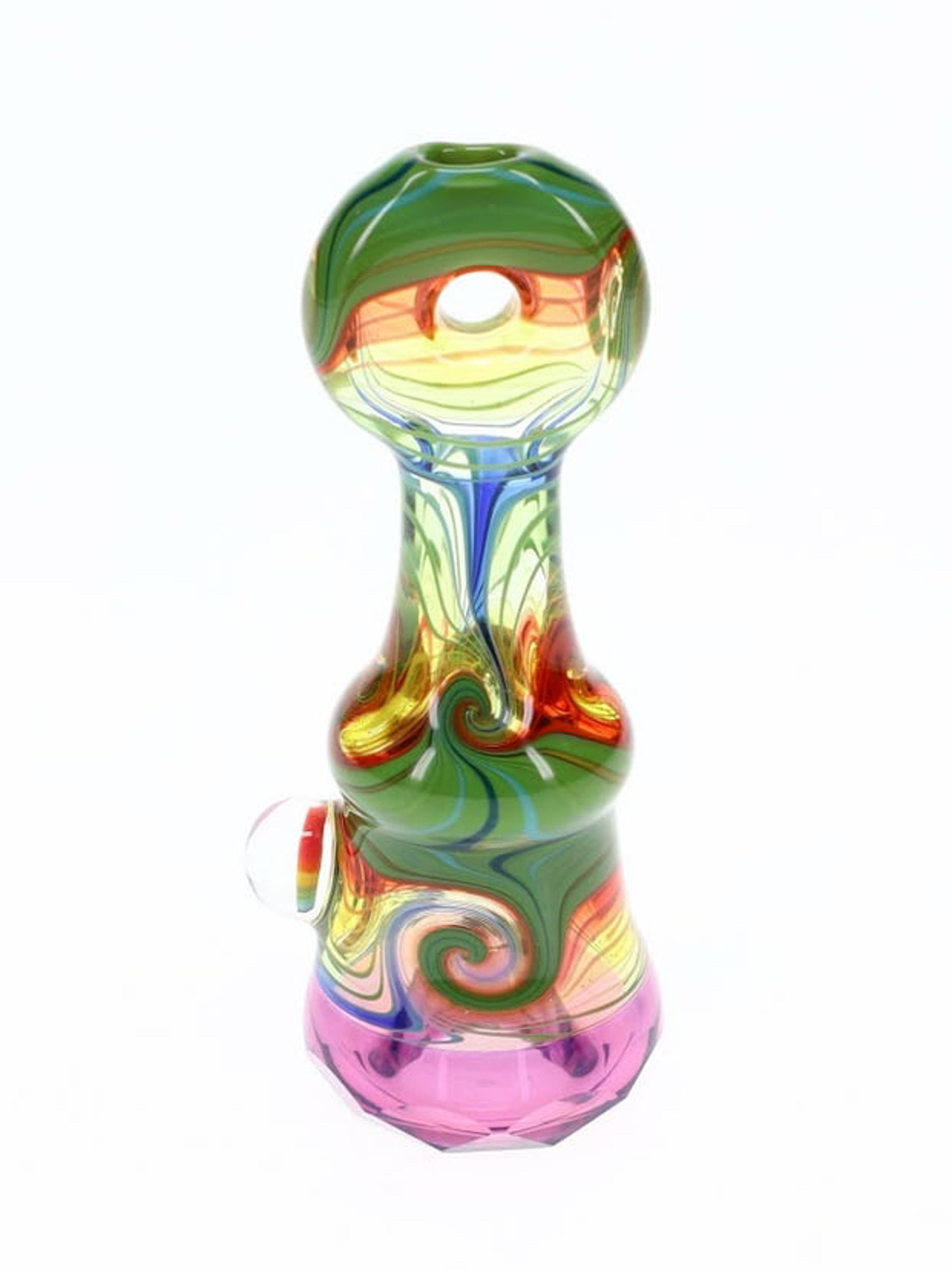 Preview pic of Cowboy Glass Green Purple & Rainbow Faceted Onie