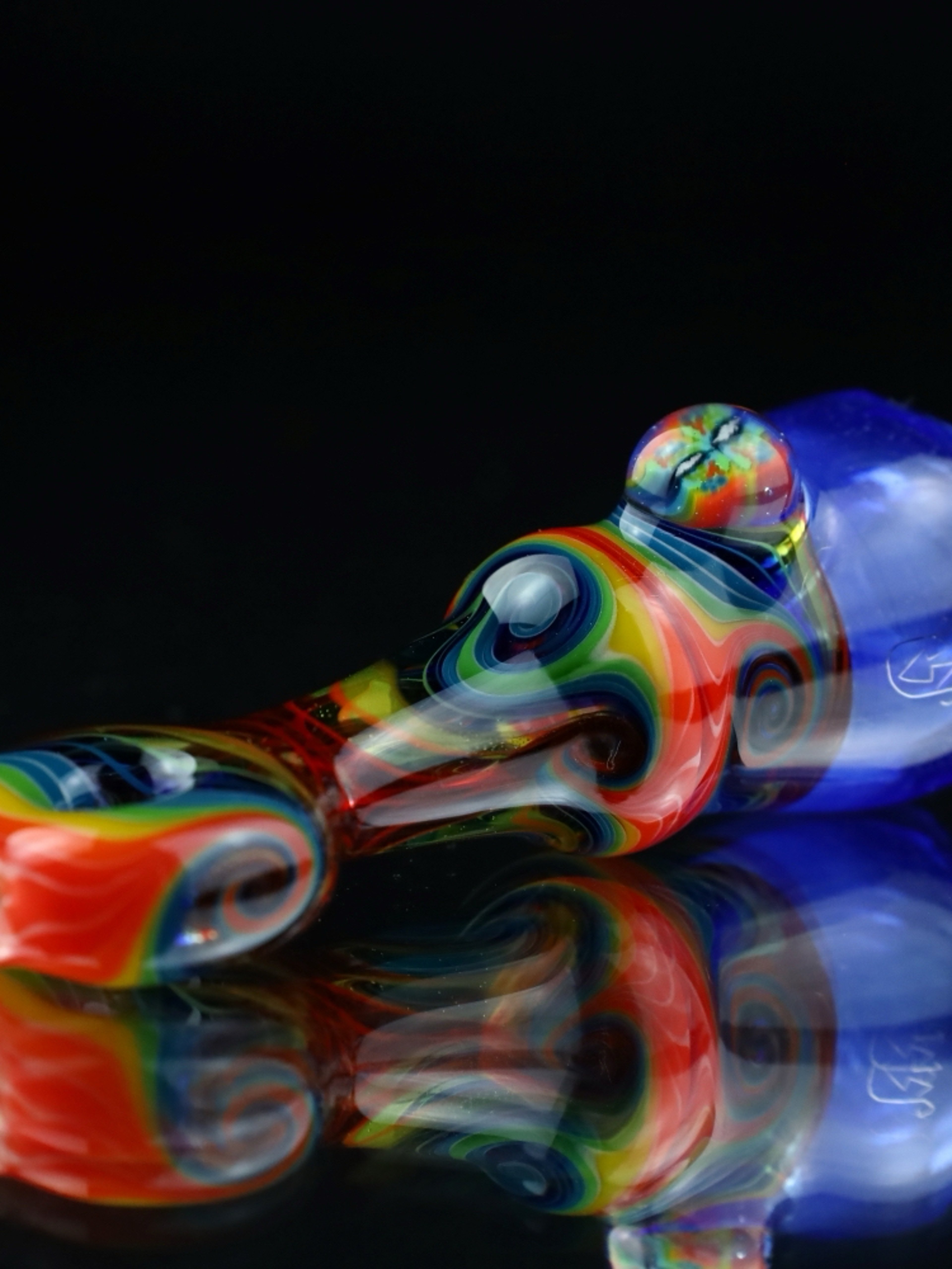 Preview pic of Cowboy Glass UV Black Rainbow & Blue Faceted Onie