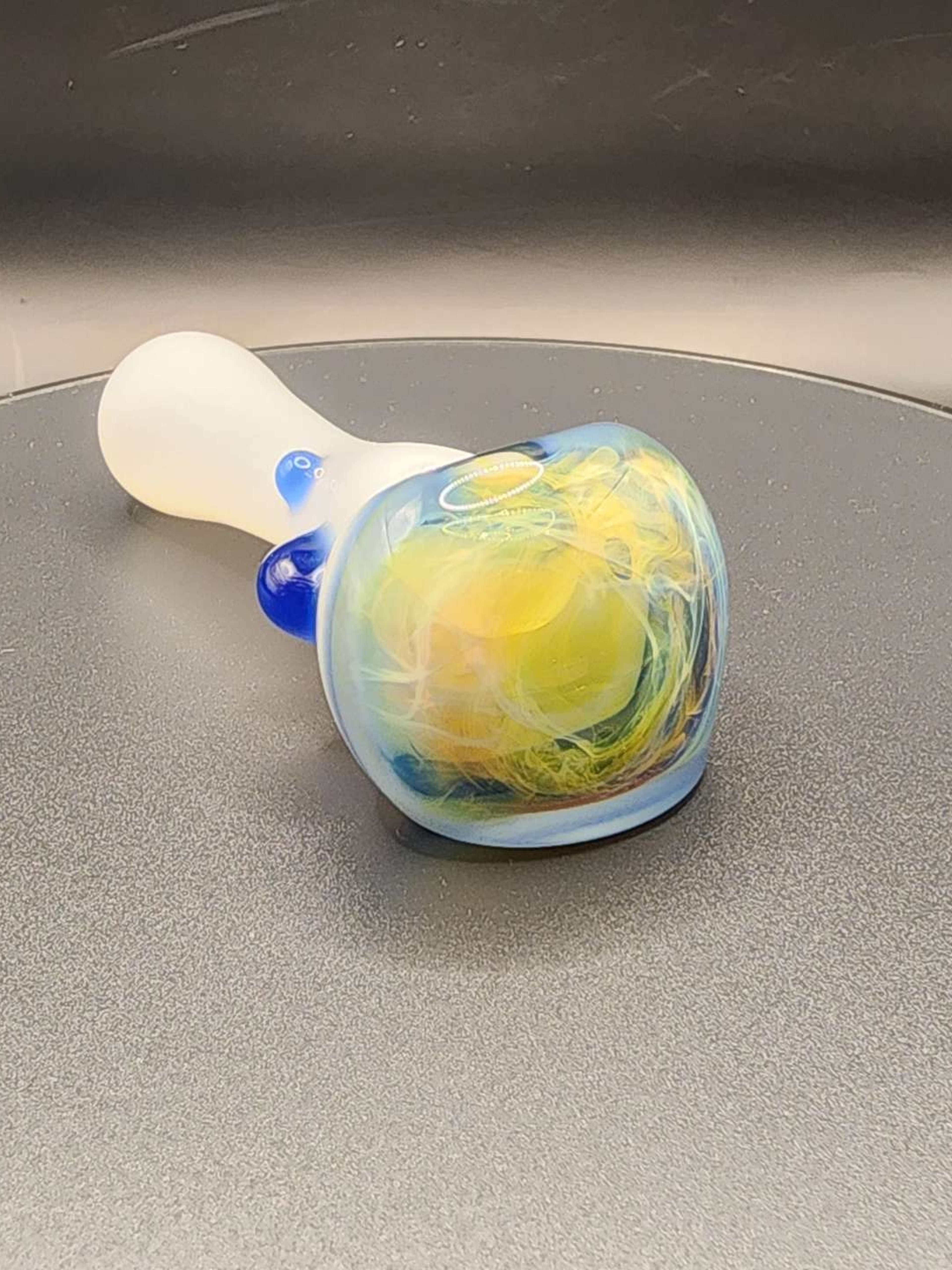 Preview pic of Beer Glass 4-inch white spoon with cobalt blue accents