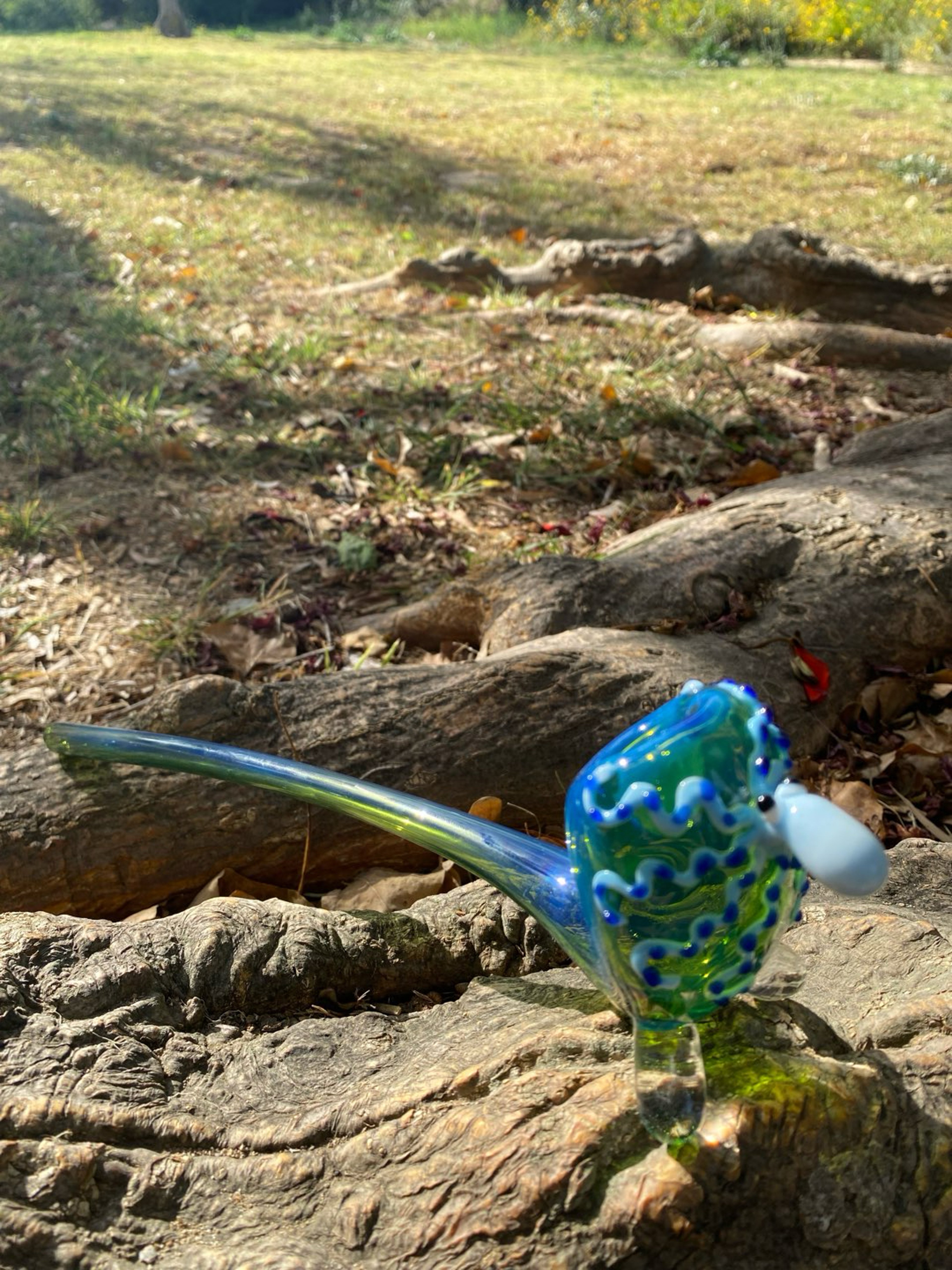 Preview pic of Gandalf Glass pipe Green silver Fumed Octopus Pipe