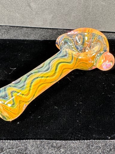 Preview pic of HefeGlass Handmade Blown Gold And Silver Fume Color Changing Spoon Pipe Opal Marble Never Used