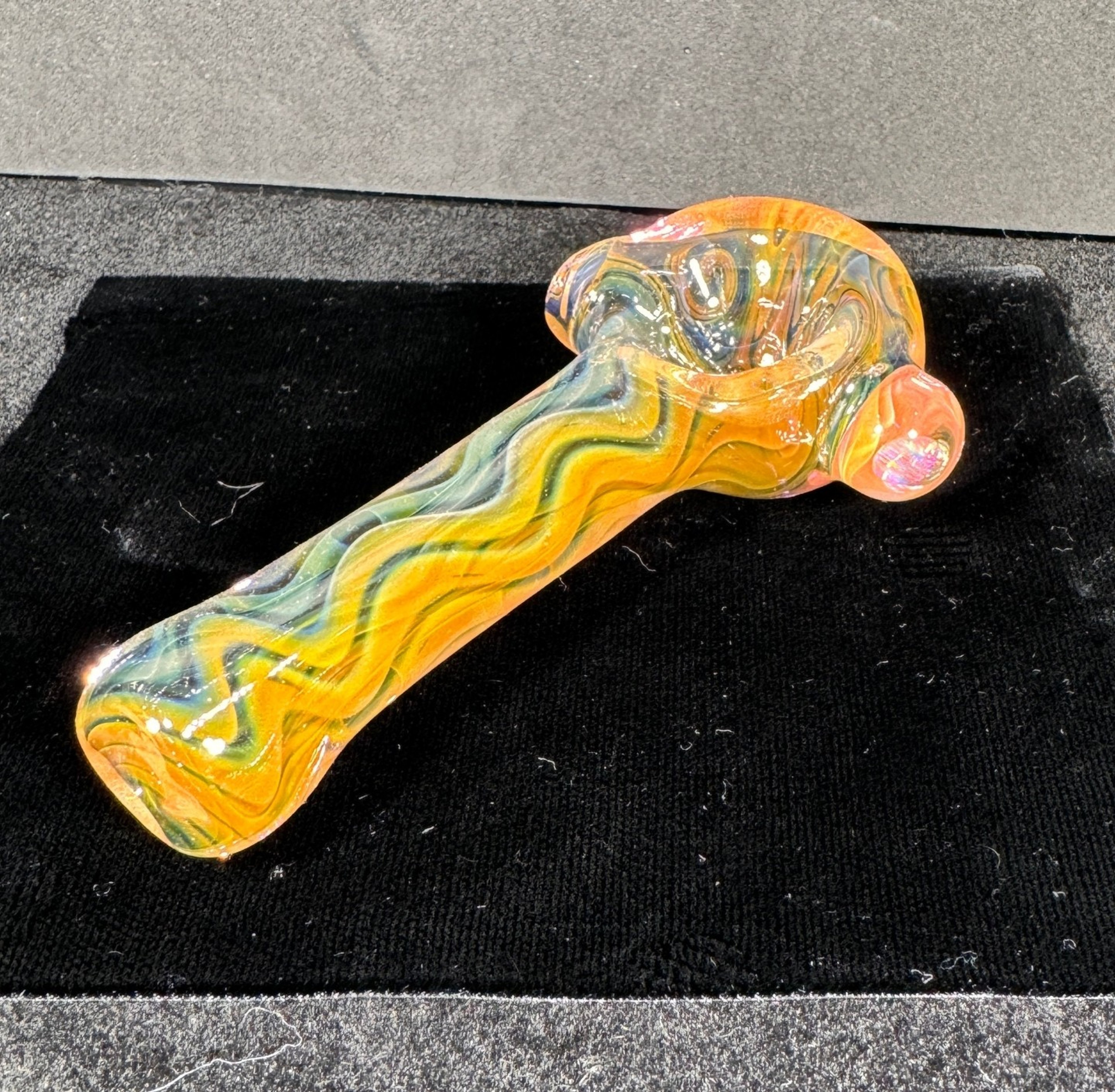 Preview pic of HefeGlass Handmade Blown Gold And Silver Fume Color Changing Spoon Pipe Opal Marble Never Used