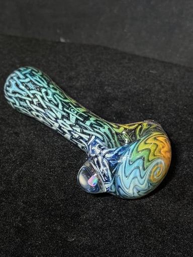 Preview pic of HefeGlass Fume Weaved Etch Pattern Glass Spoon Pipe Coloring Changing Fume Rainbow Linework Cap And Opal Marble