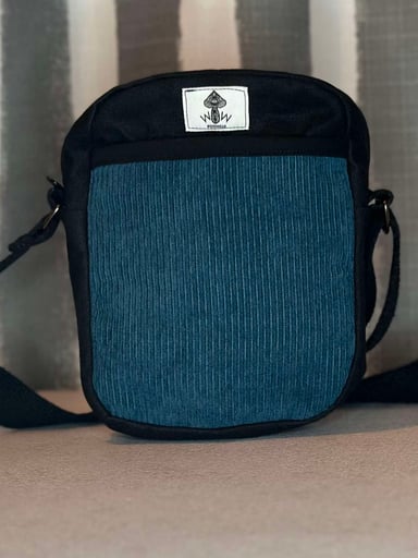 Preview pic of 🎒 One-of-a-Kind Handcrafted Wook Wear Side Bag – Blue Corduroy! 🎒
