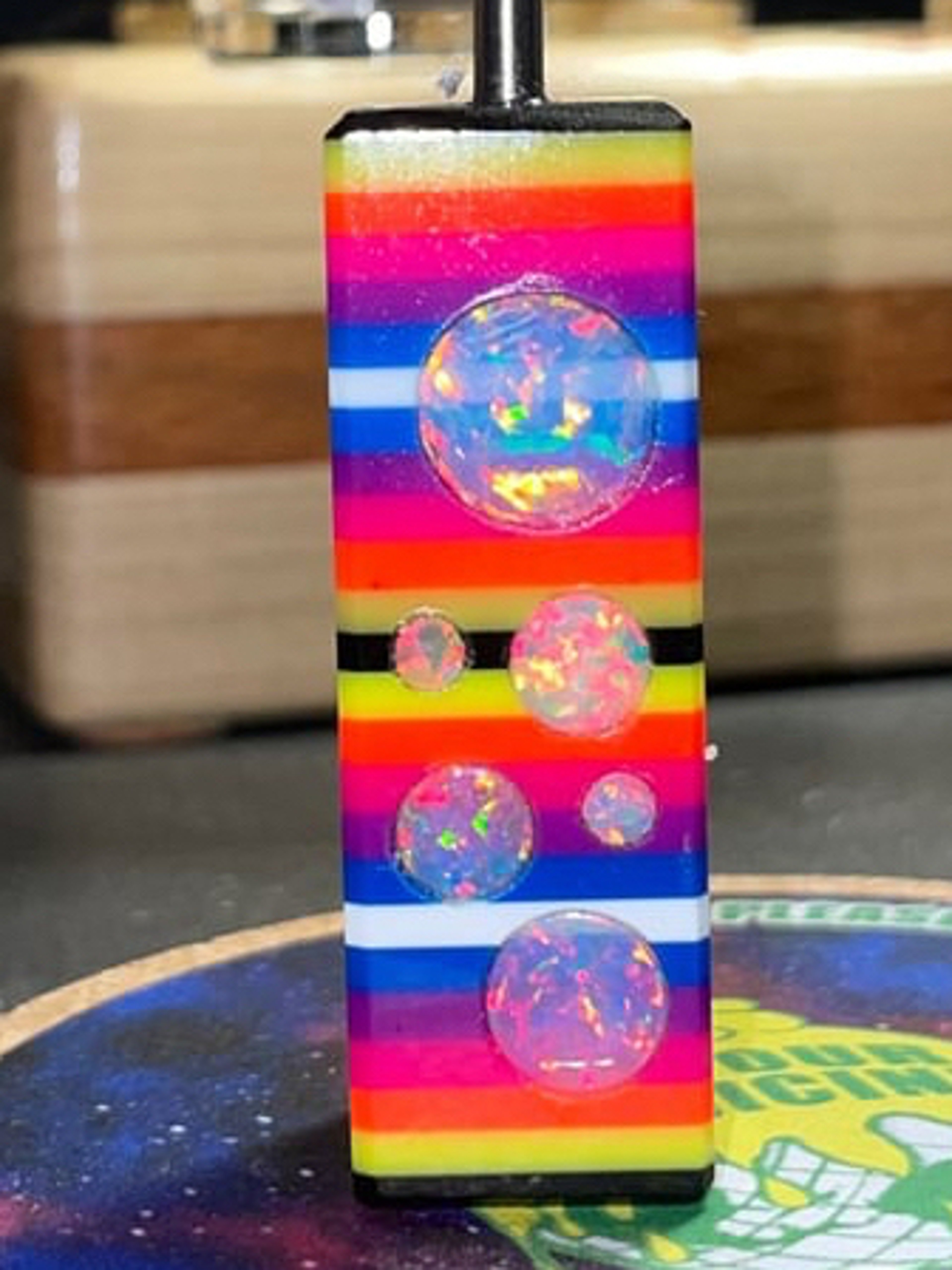 Preview pic of Insane DunkinMedz 6 opal inlay into handle dab tool, UV reactive. 1/25 ever made.