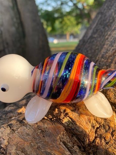 Preview pic of Turtle Glass Pipe Rainbow Colored (handmade)