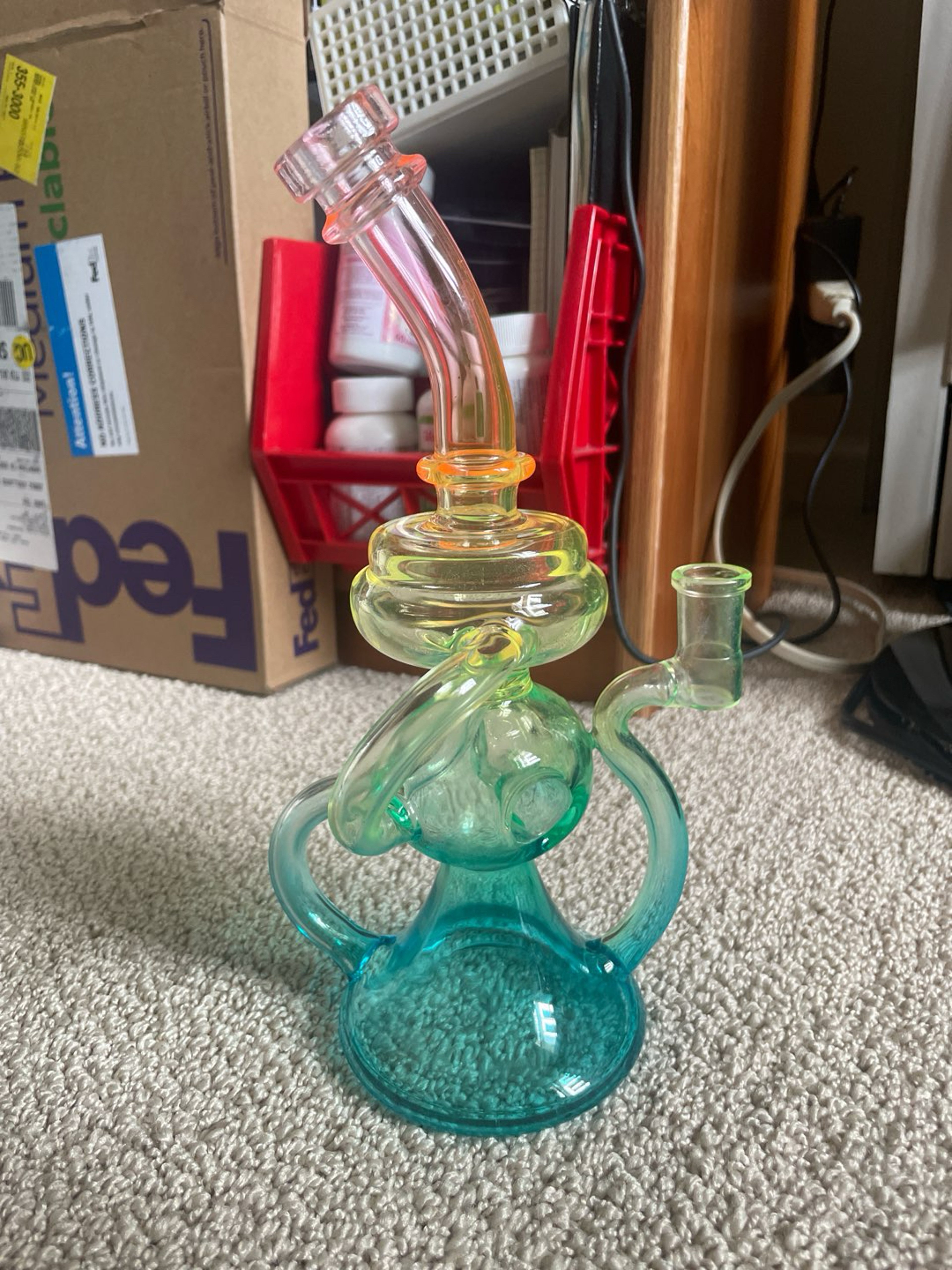 Preview pic of Neon Rainbow Recycler Glass Bong (UV Reactive)