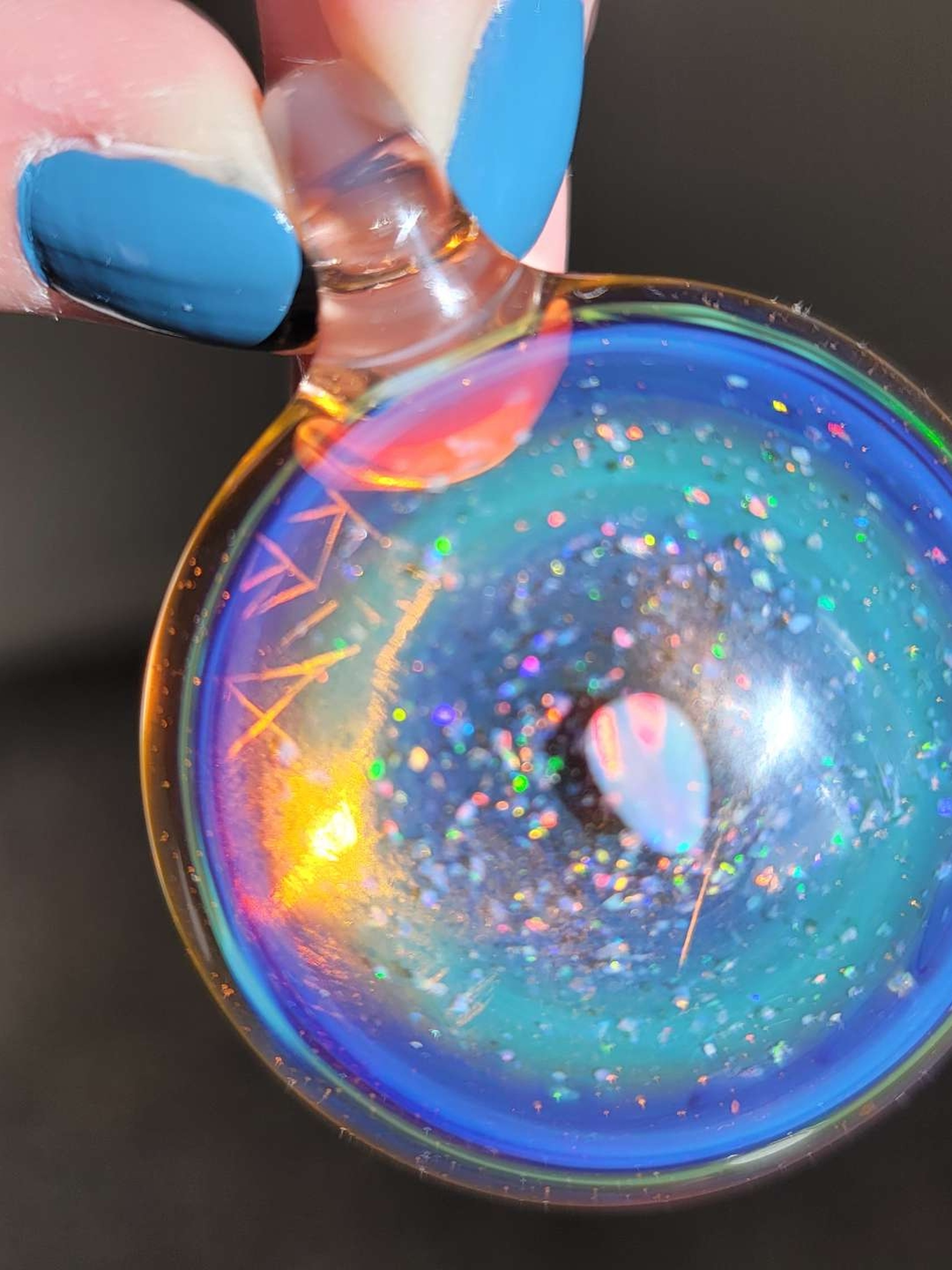 Preview pic of KBerg Amber Purple/Yoshi CFL Pendant w/ Opal and Crushed Opal!
