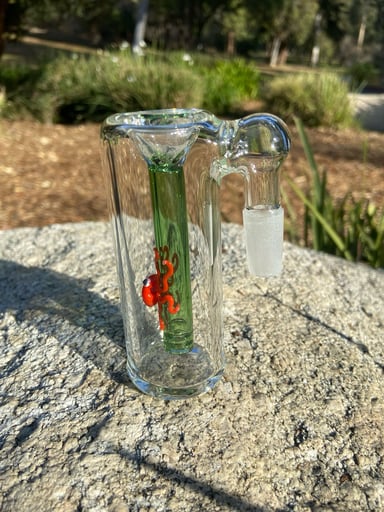 Preview pic of Thick Glass Ash Catcher bowl 14mm Male 90 Degree  Downstem  Fixed Orange Octopus