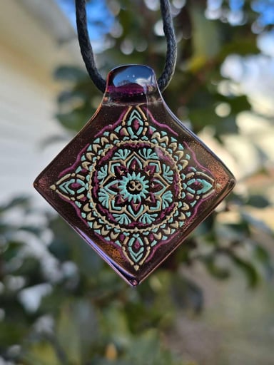 Preview pic of Square Mandala Layered Glow UV Pendant