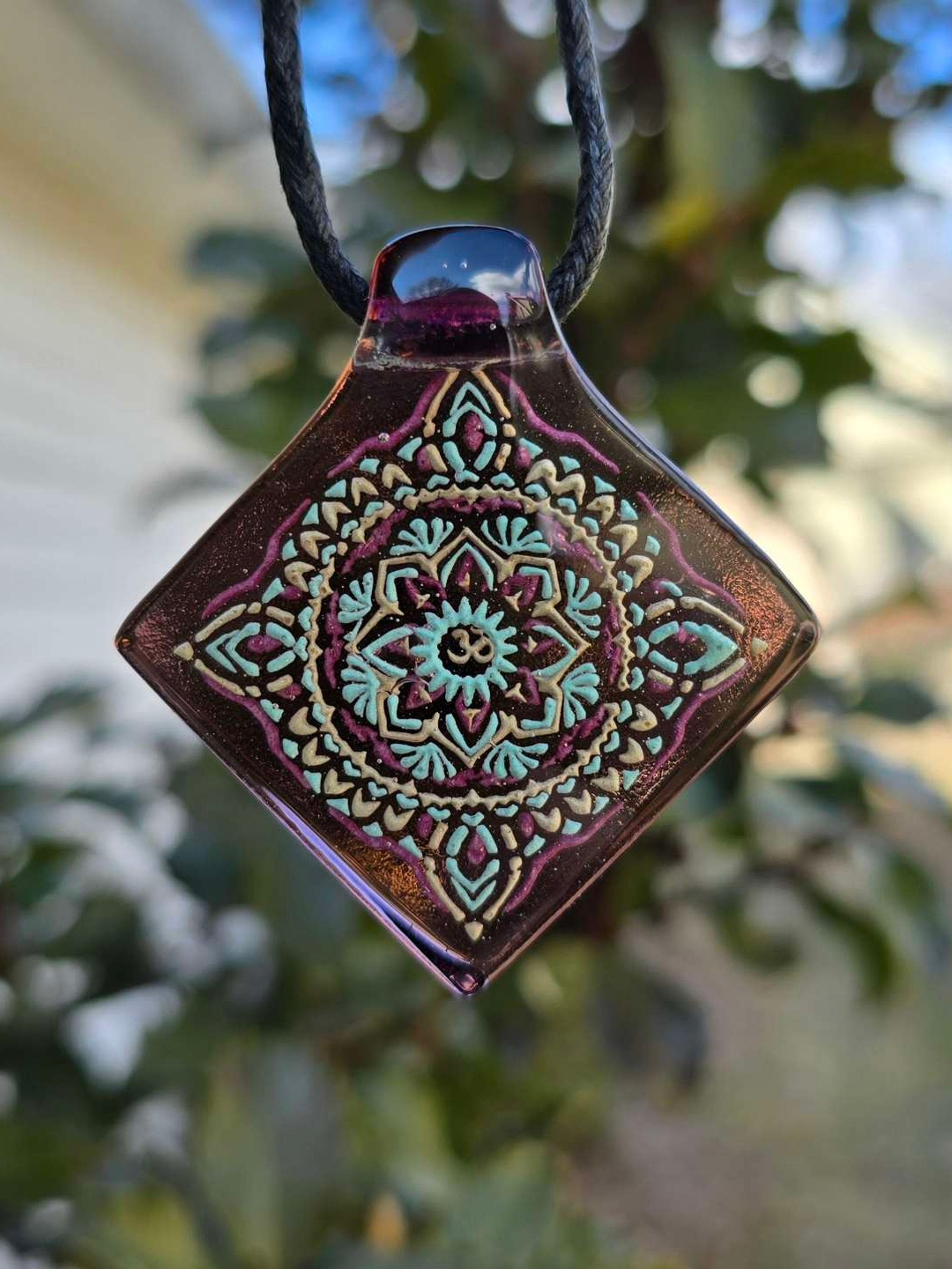 Preview pic of Square Mandala Layered Glow UV Pendant