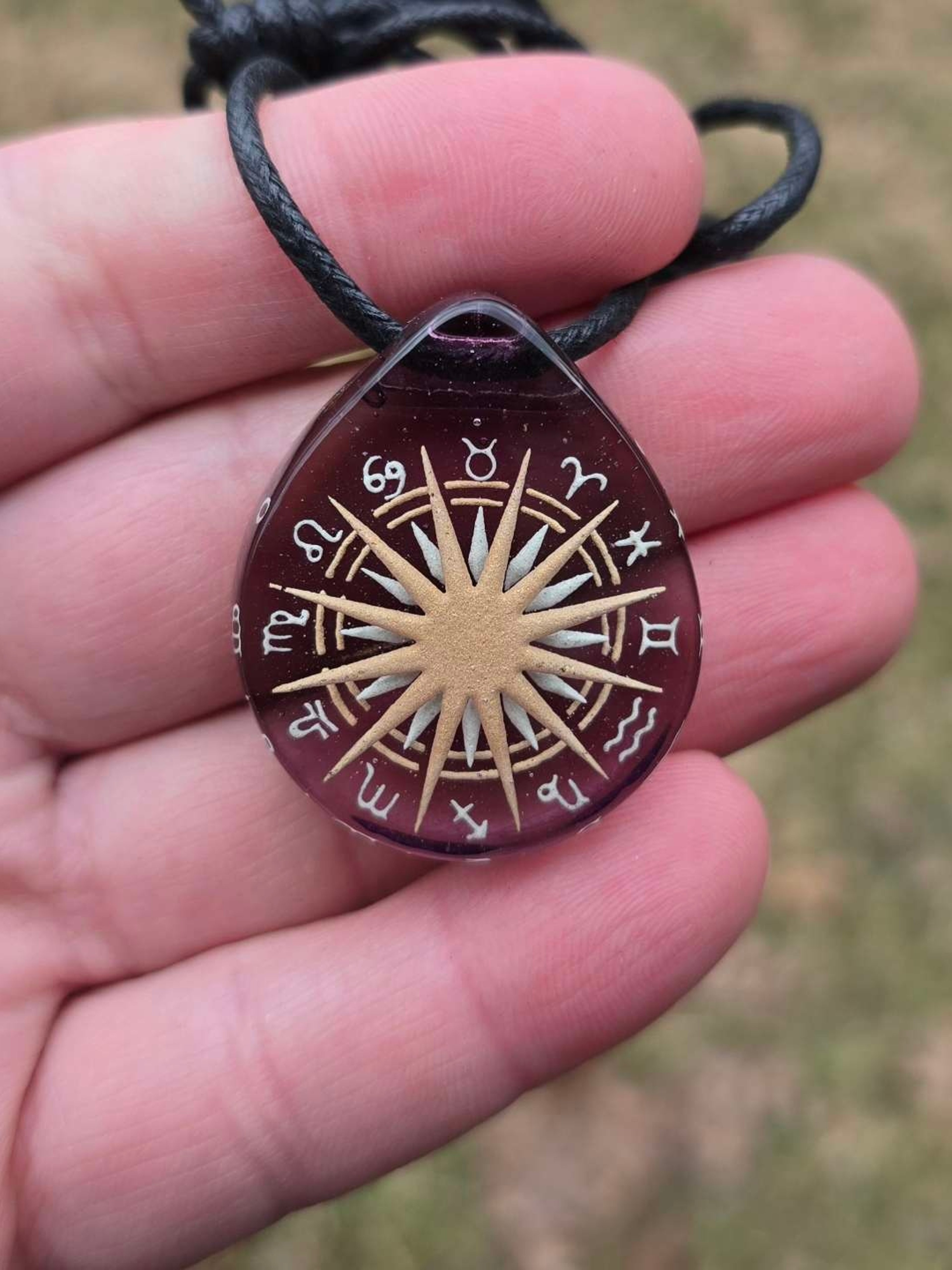 Preview pic of Zodiac Wheel Astrology Layered Glow UV Pendant