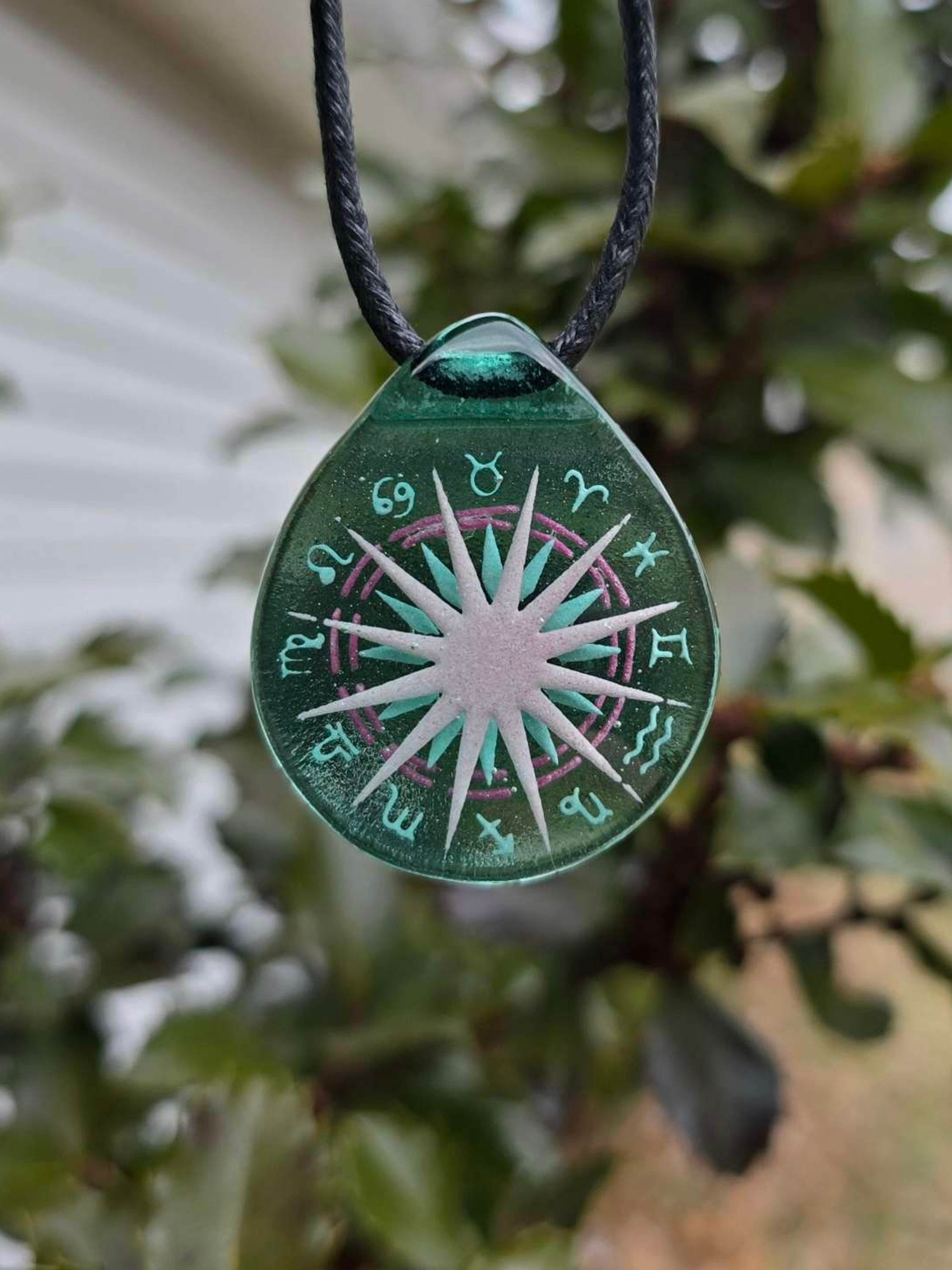Preview pic of Zodiac Wheel Astrology Layered Glow UV Pendant