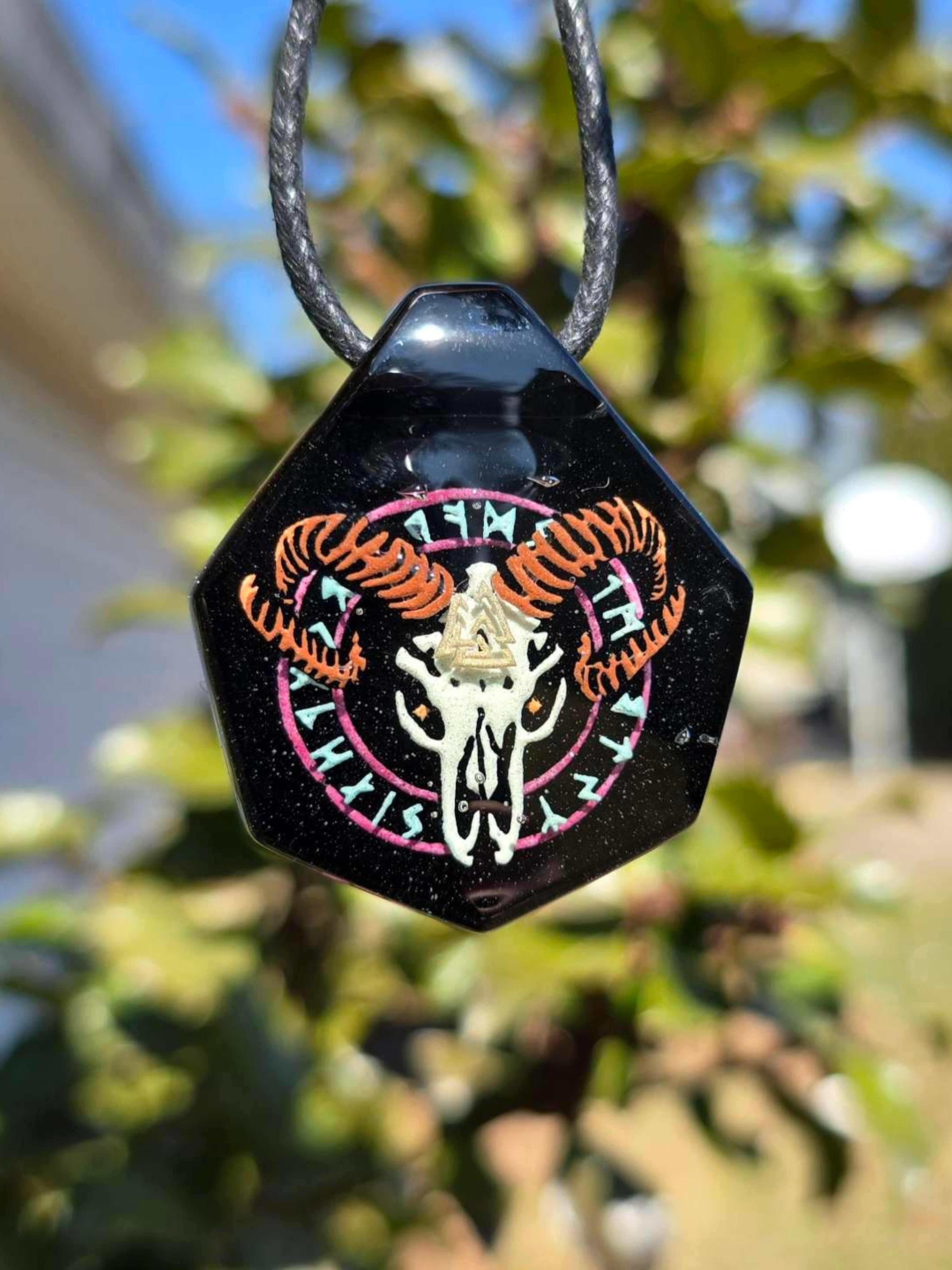 Viking Ram Skull Layered Glow UV Pendant image 0