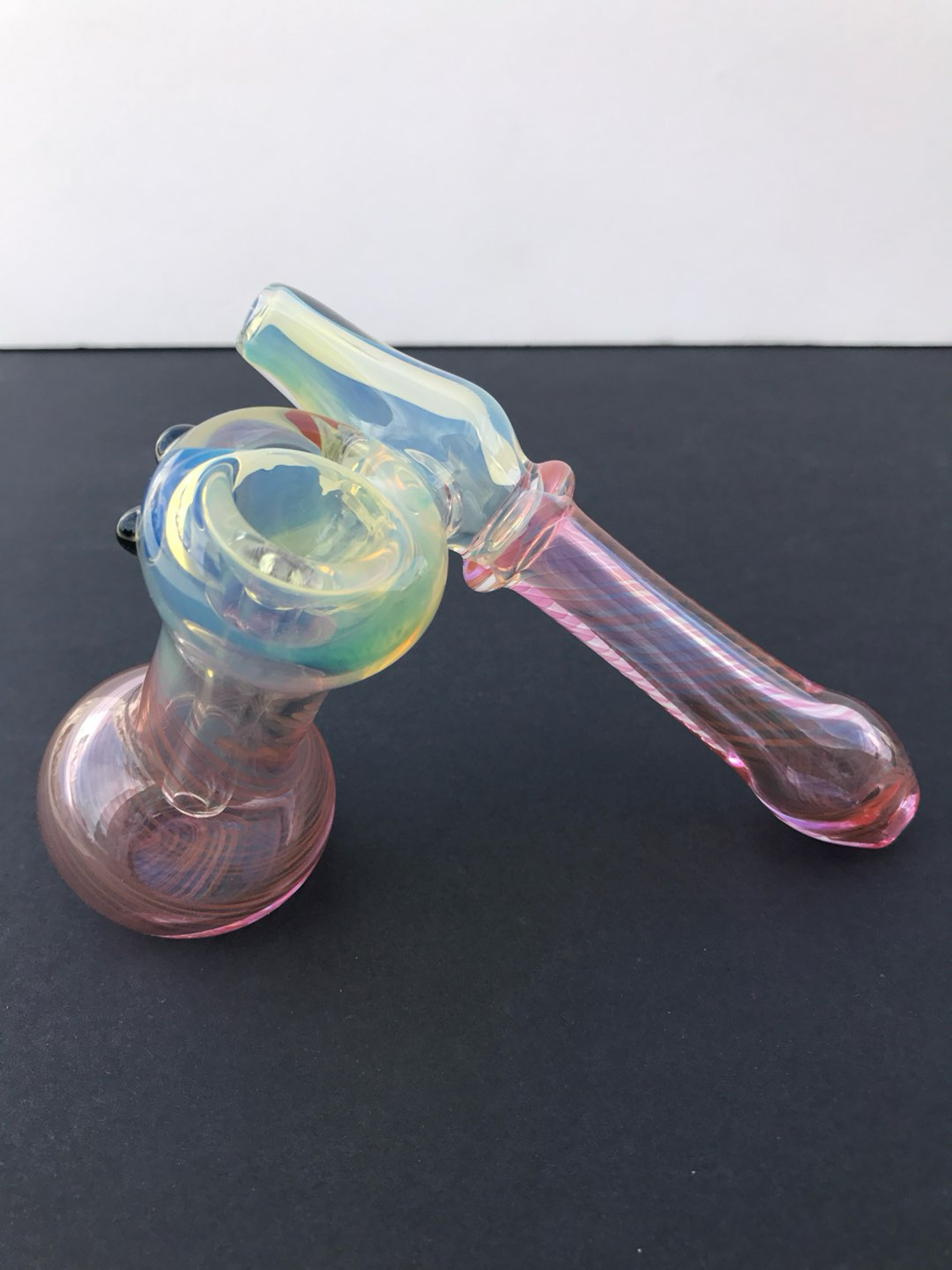 Preview pic of Glass Bubbler sidecar pipe Gold and silver fumed color changing