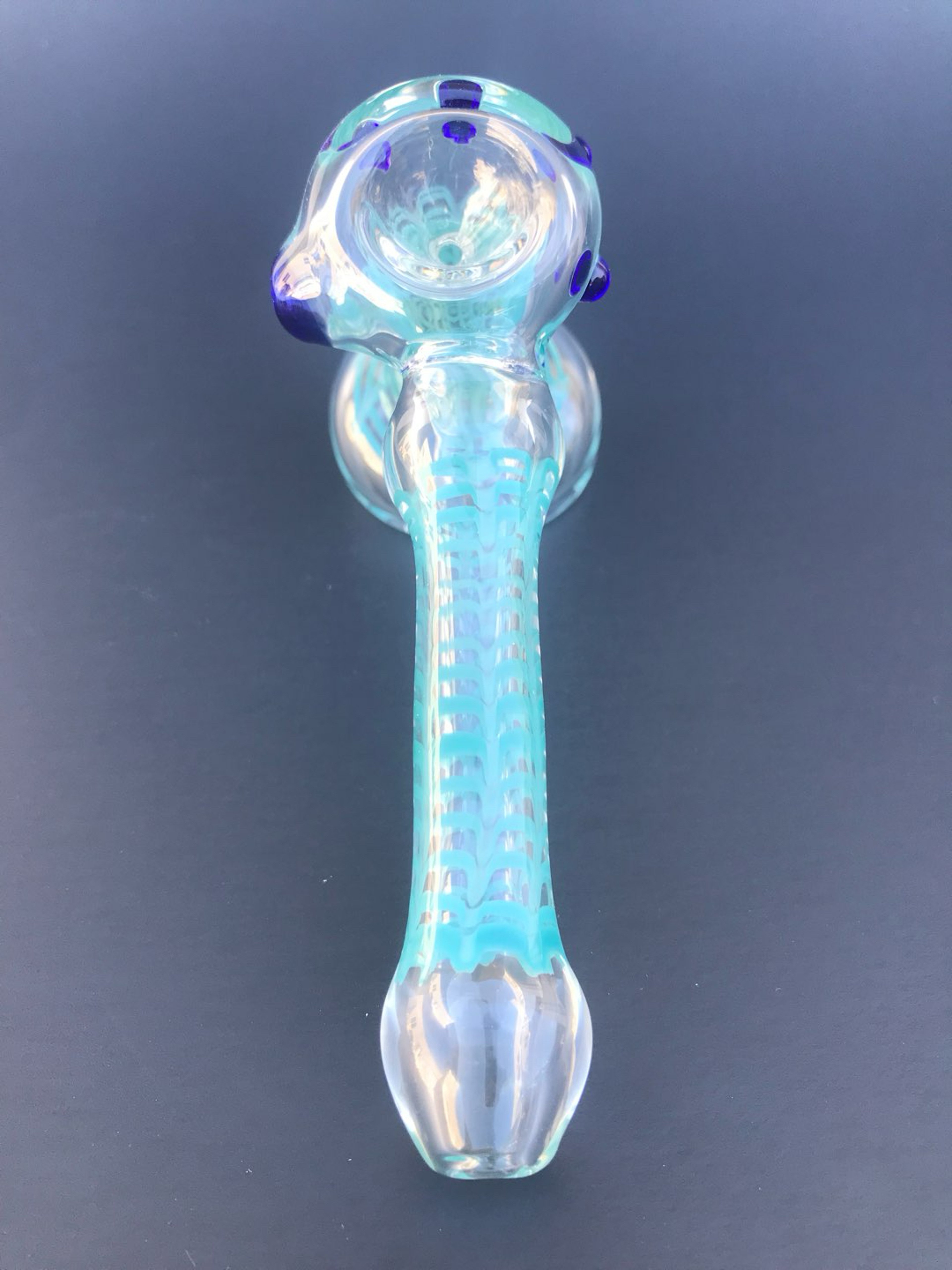 Preview pic of Glass Bubbler Pipe Hammer Wrape and Rake agua azul Color