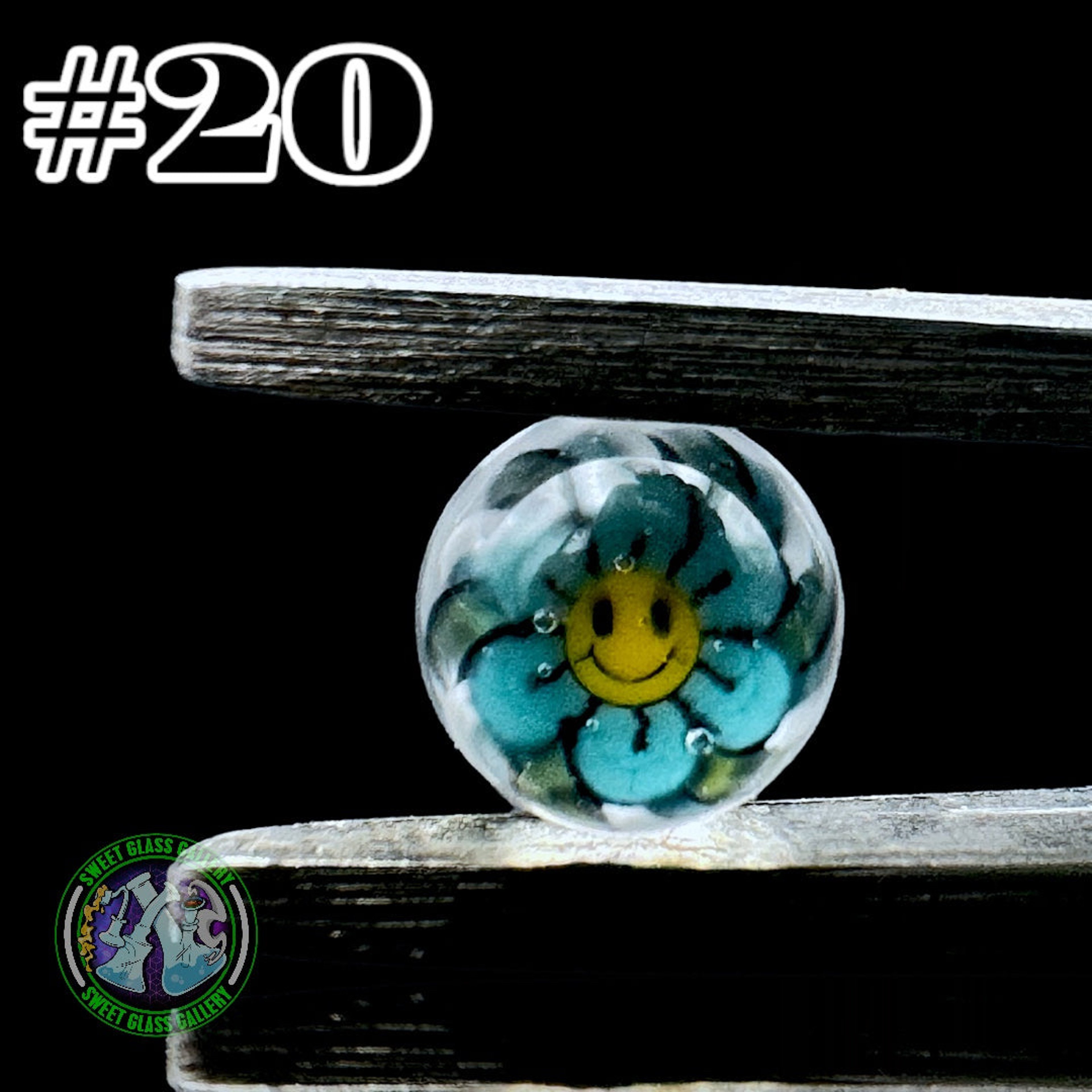 Preview pic of Steve H Glass - Terp Pearl #20 - Milli 6mm (Flower Smiley Blue)