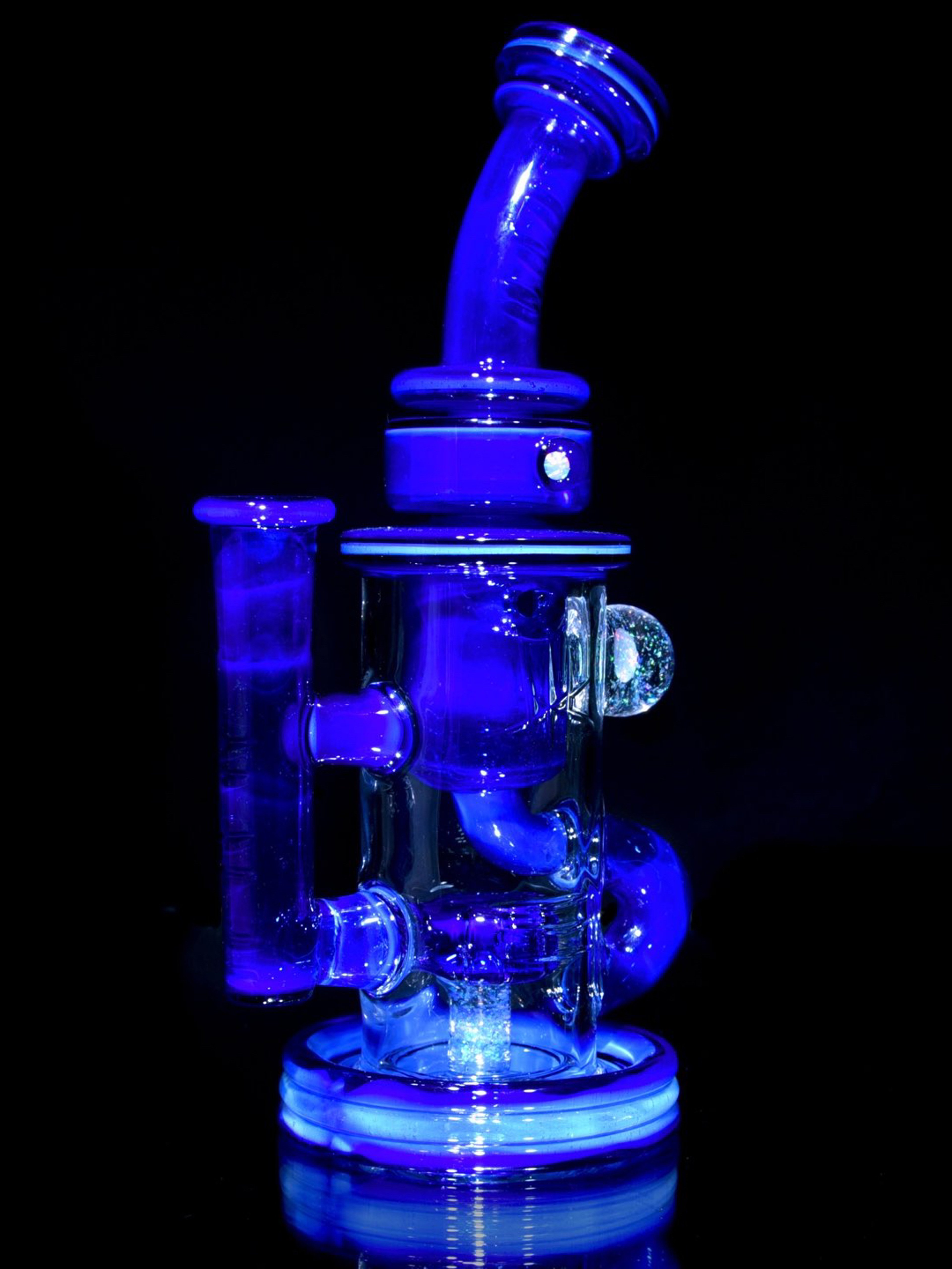 Preview pic of Bronx Glass - Fully-worked Klein Recycler w/ Gridded Perc - Custom Lapis Blue - 14mm Female
