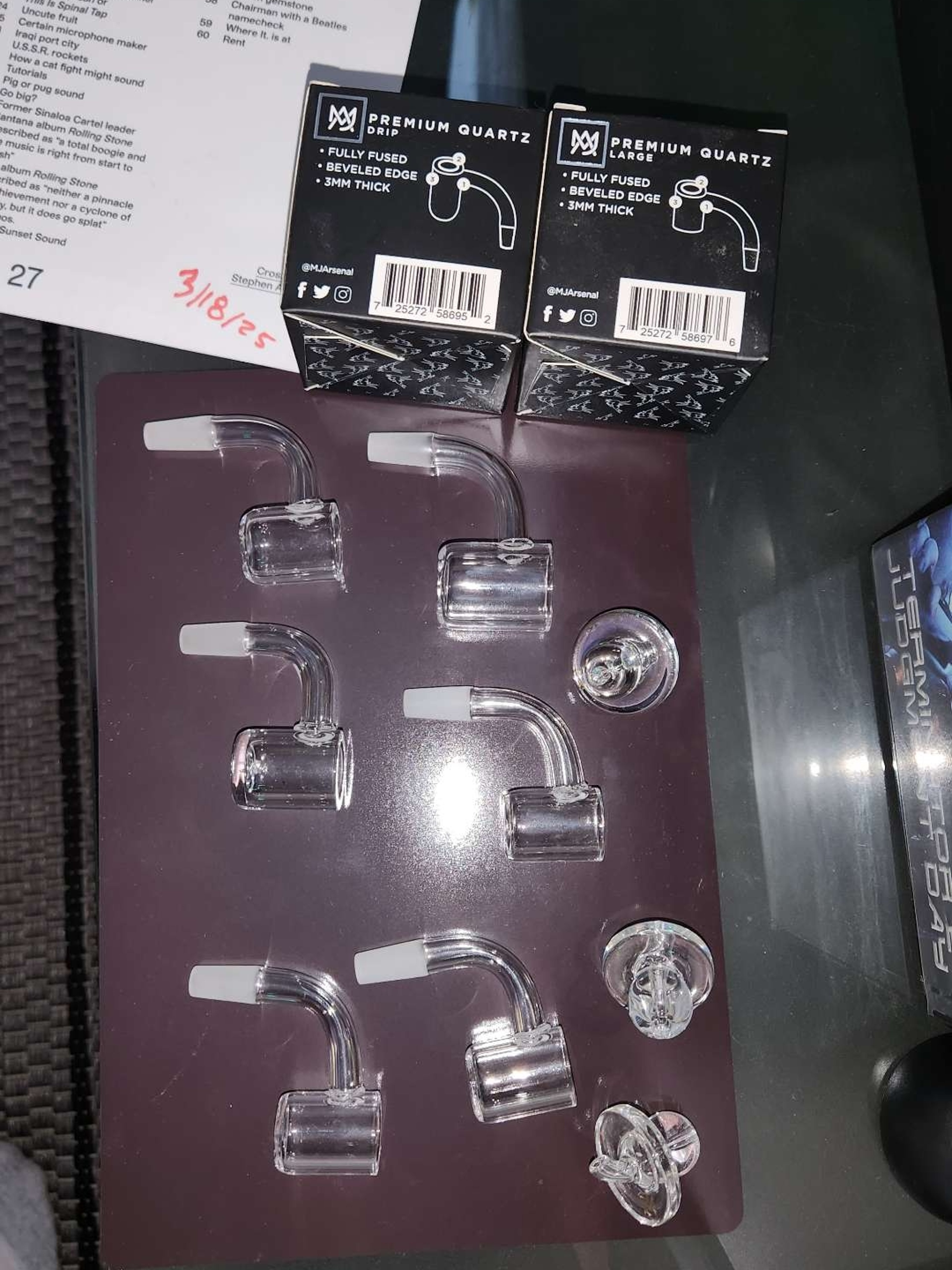 Preview pic of 10mm Quartz Banger Lot 8x Bucket 3mm Thick + 3 Directional Carb Caps NEW good for resale