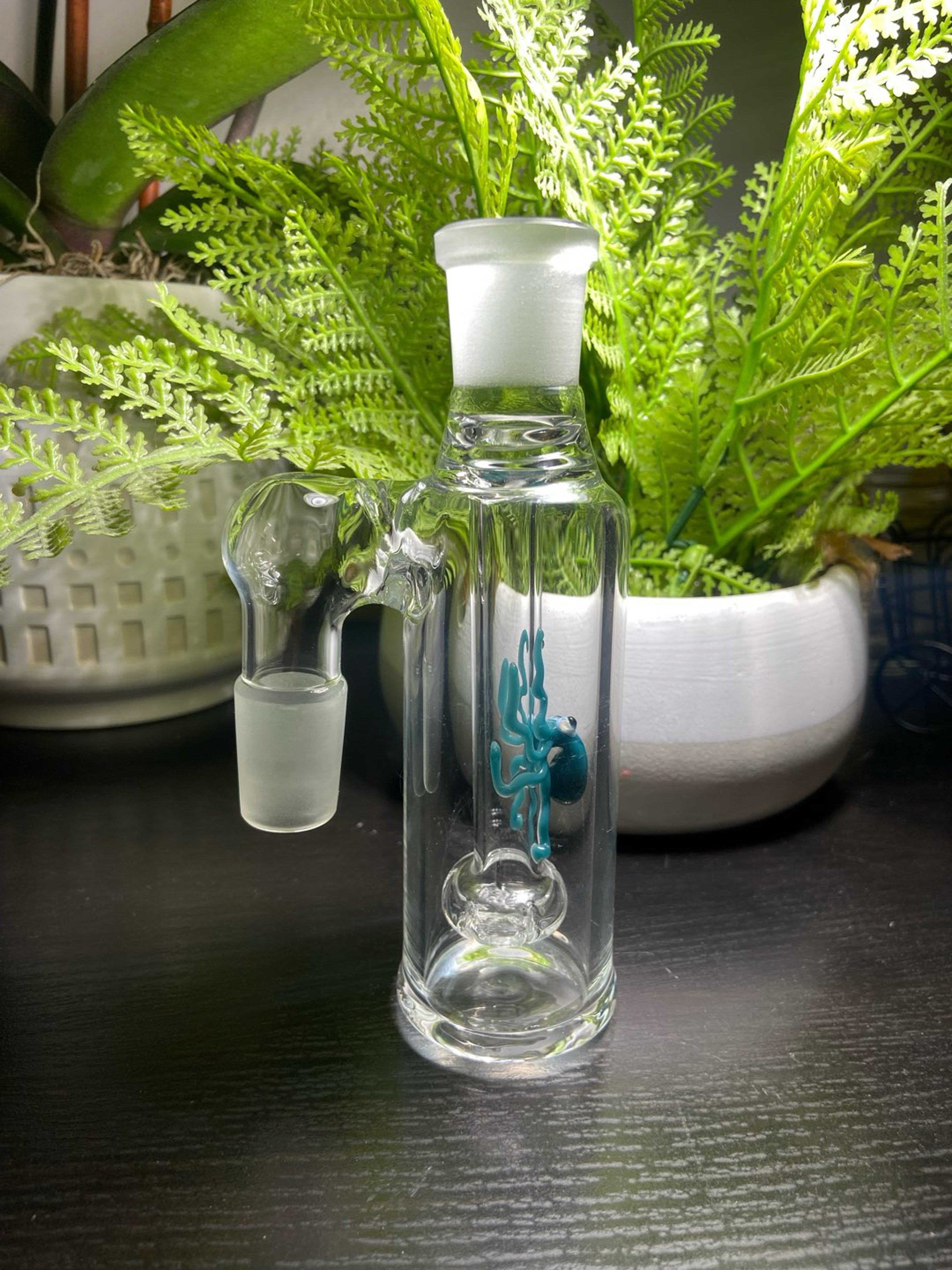 Preview pic of 18MM Shower Head Glass Ash Catcher 90 degree Black (Agua Azul Octopus).