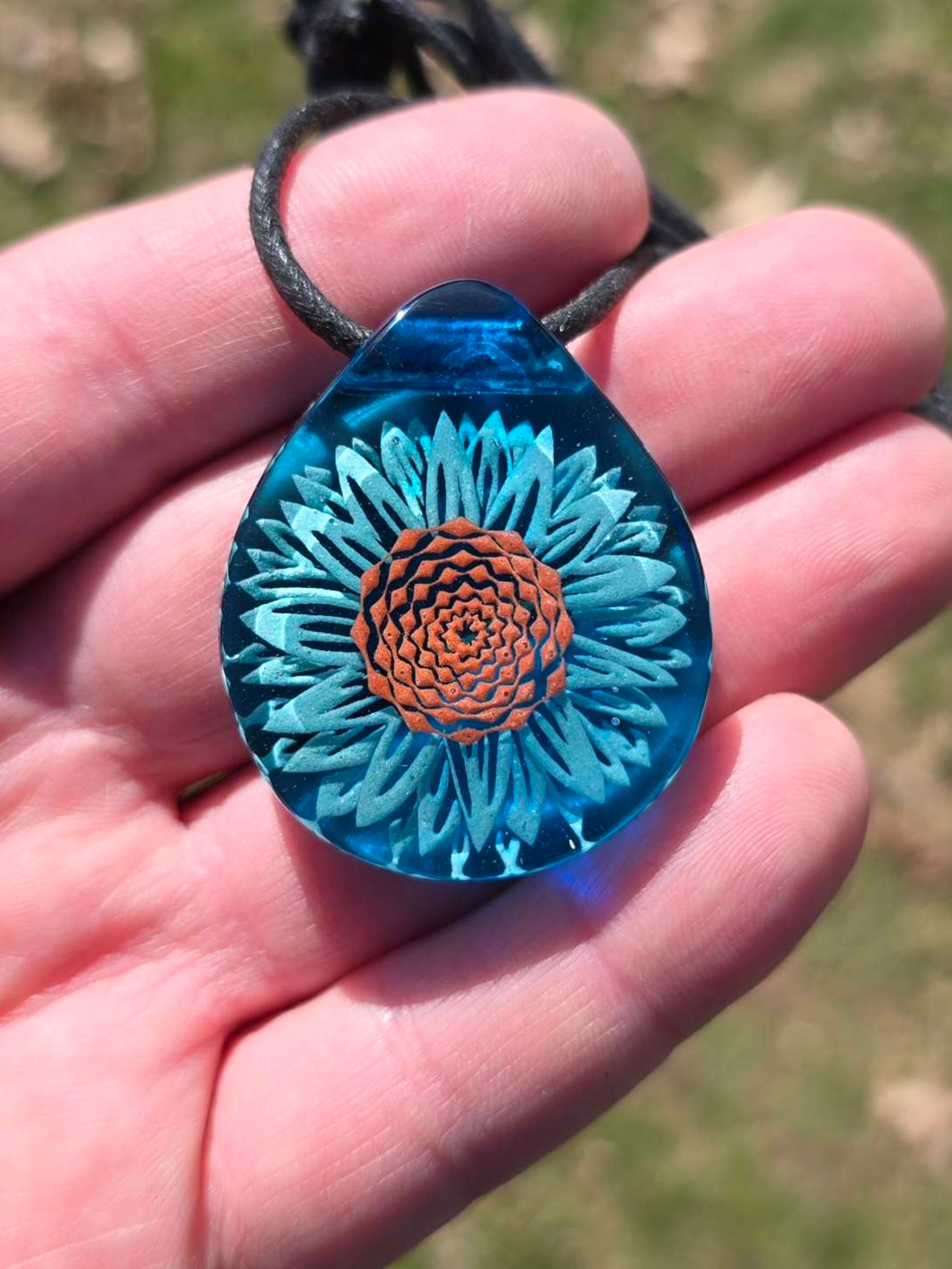Blue Sunflower Layered Glow UV Pendant image 0