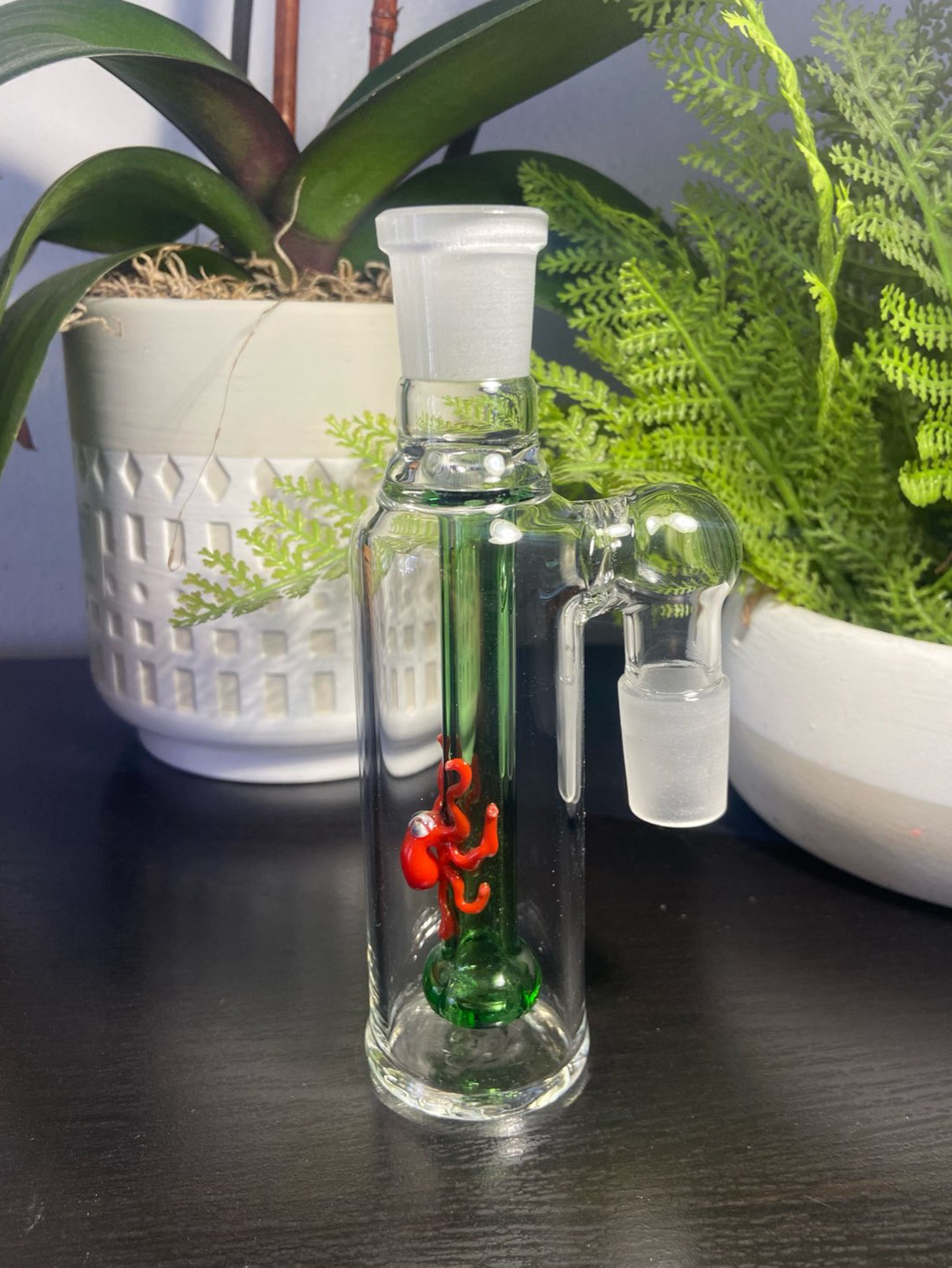 Preview pic of 18mm Glass Ash Catcher 90 degree (Orange Octopus)Thick Glass.