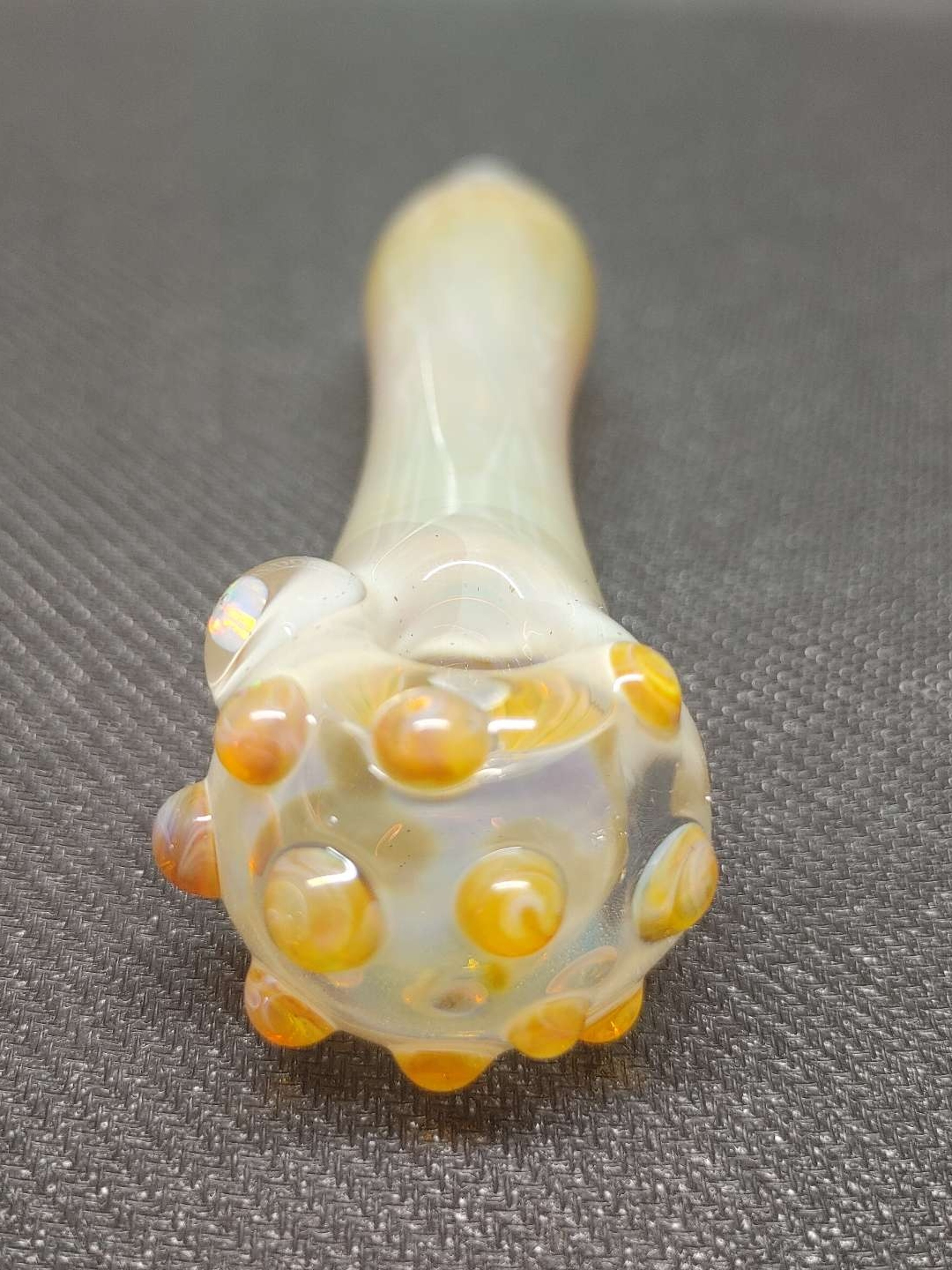 Preview pic of Fumed glass pipe with color accents and encased opal! Hand blown in Oregon!
