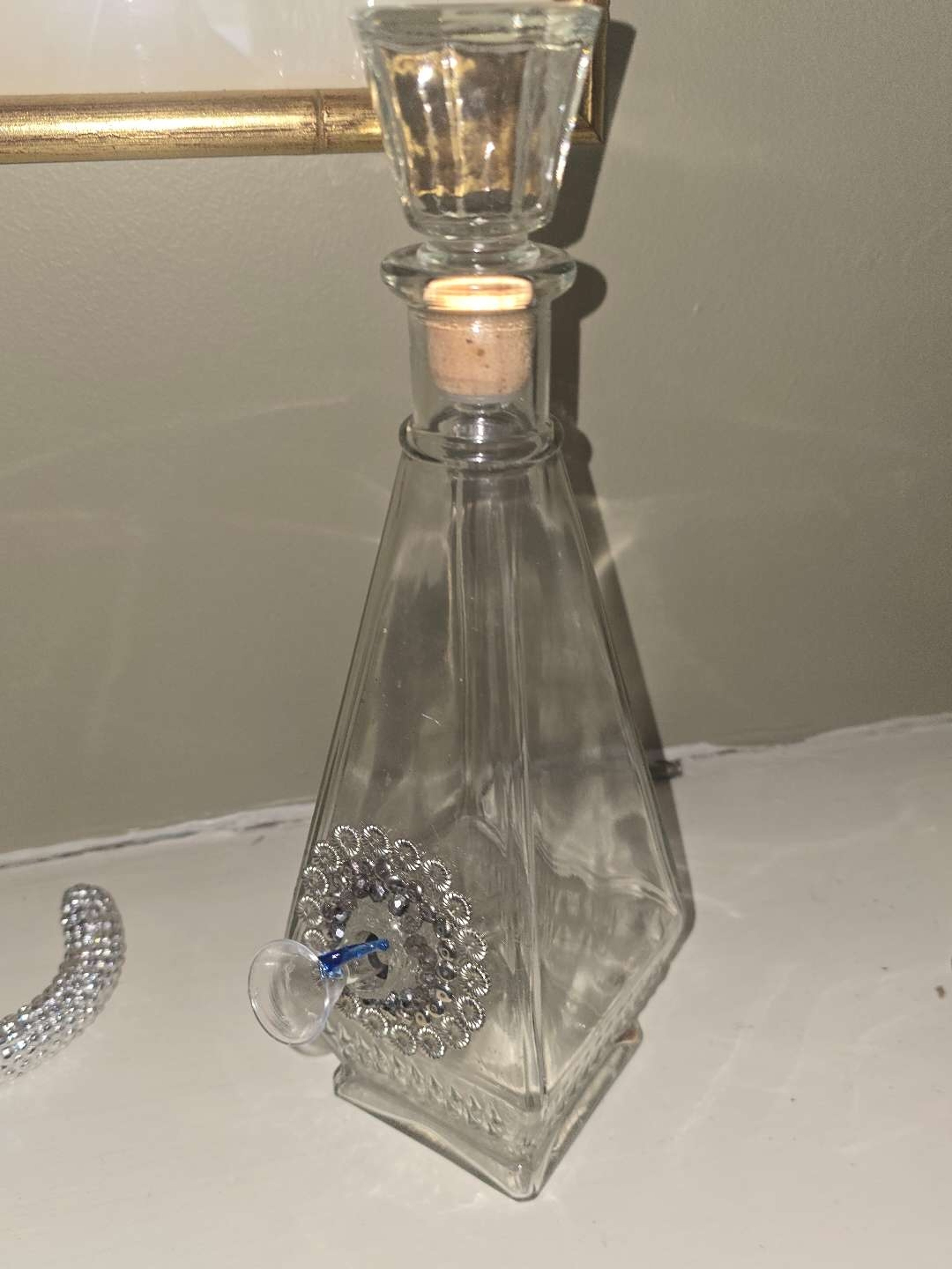 Preview pic of Upcycle Bespoke Bongs Collection: Glass beaded vase with touch of blue male color stem.
