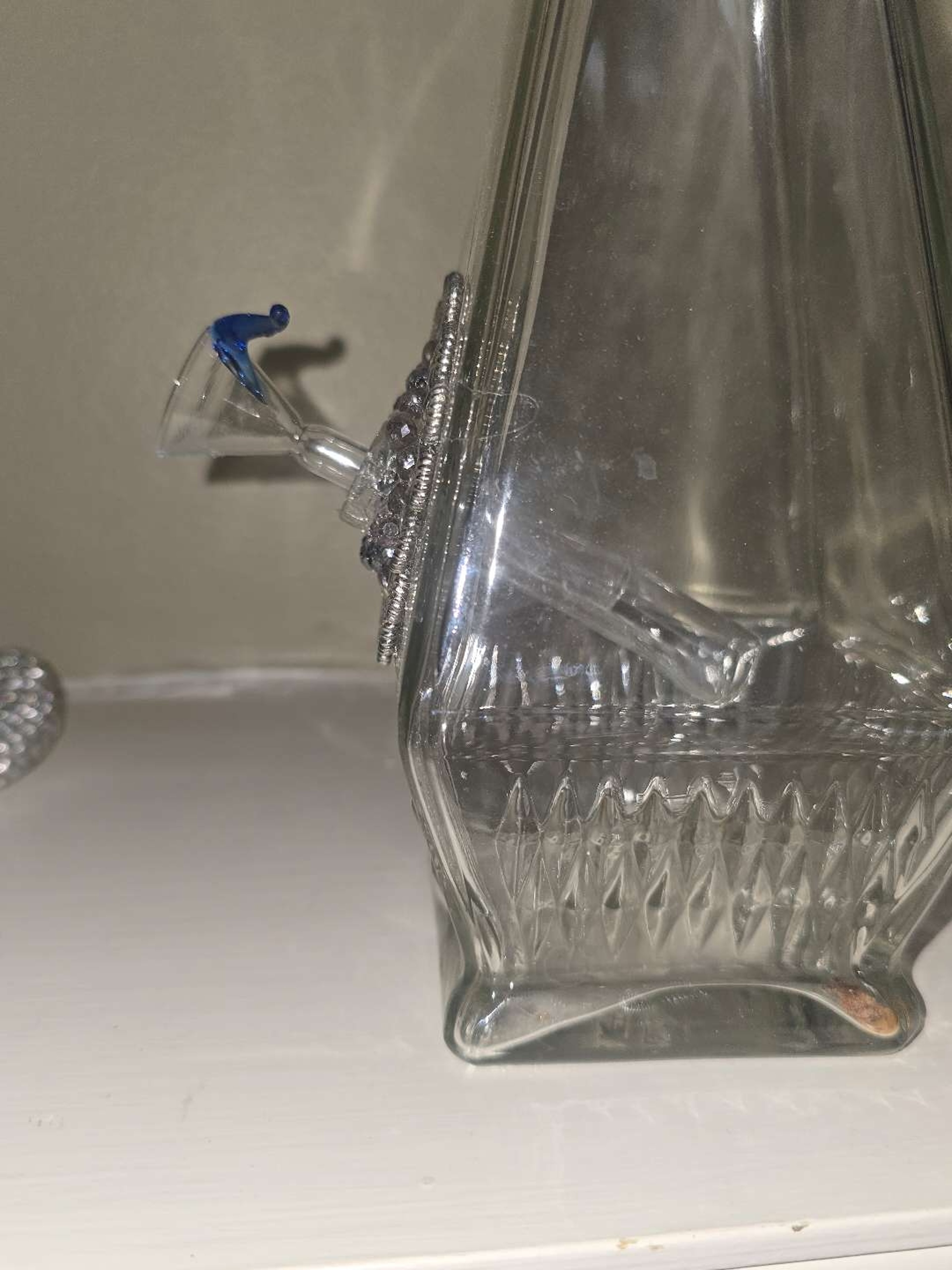 Preview pic of Upcycle Bespoke Bongs Collection: Glass beaded vase with touch of blue male color stem.