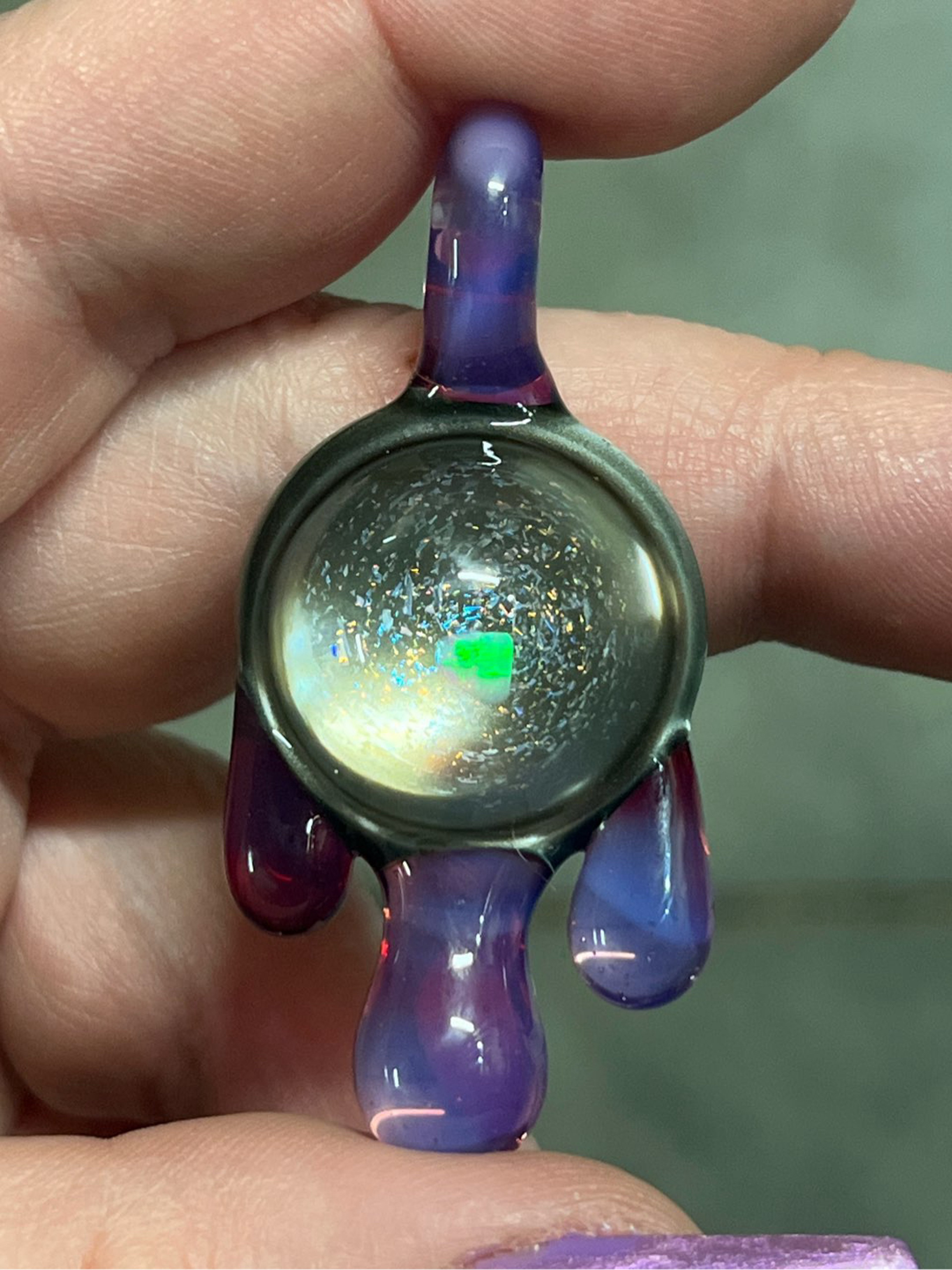 Preview pic of Silver and Red/Purple Dichro and Opal Drip pendant