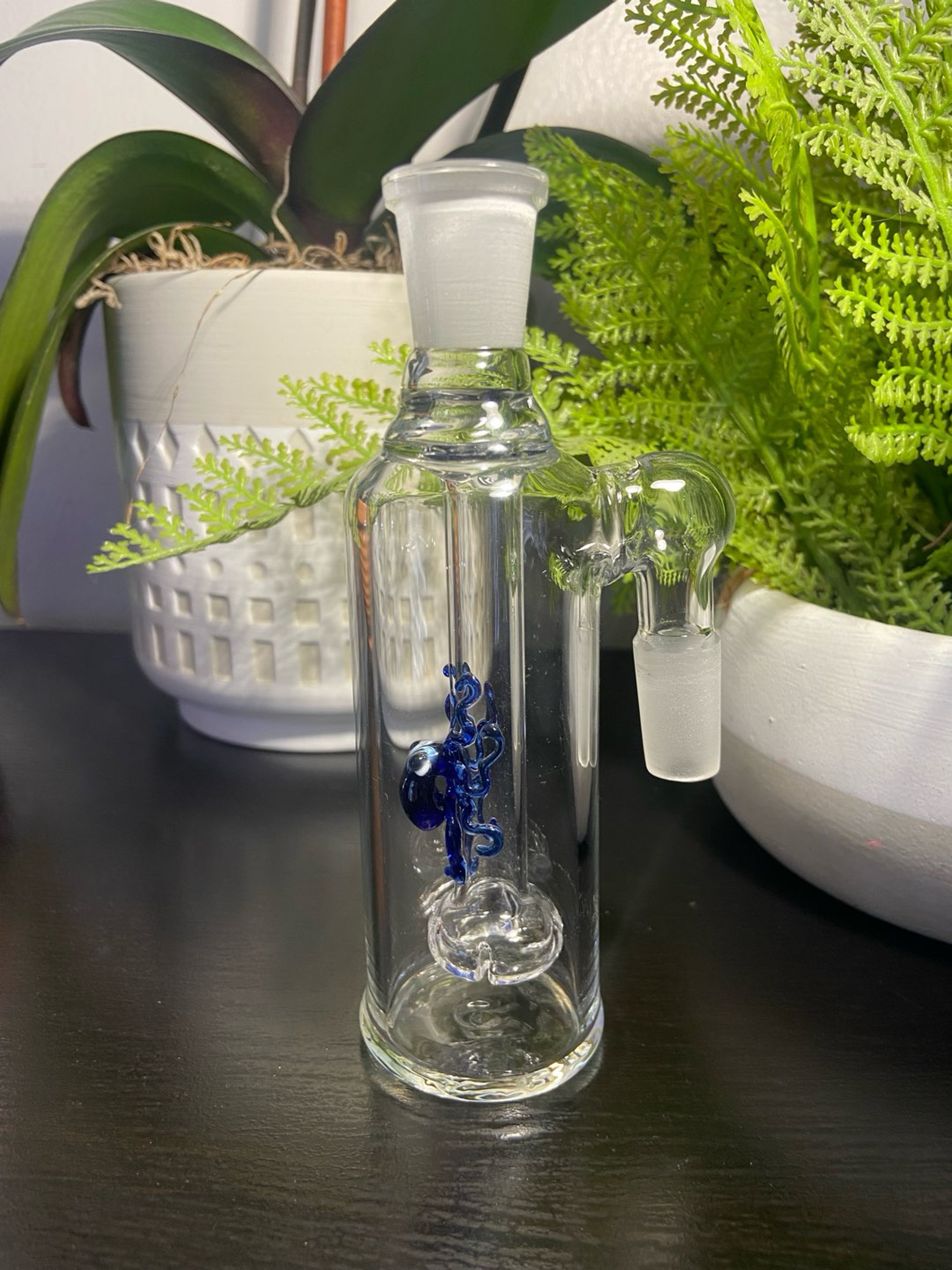 Preview pic of 14mm Shower Head Glass Ash Catcher 90 degree (Blue Octopus)Thick Glass.