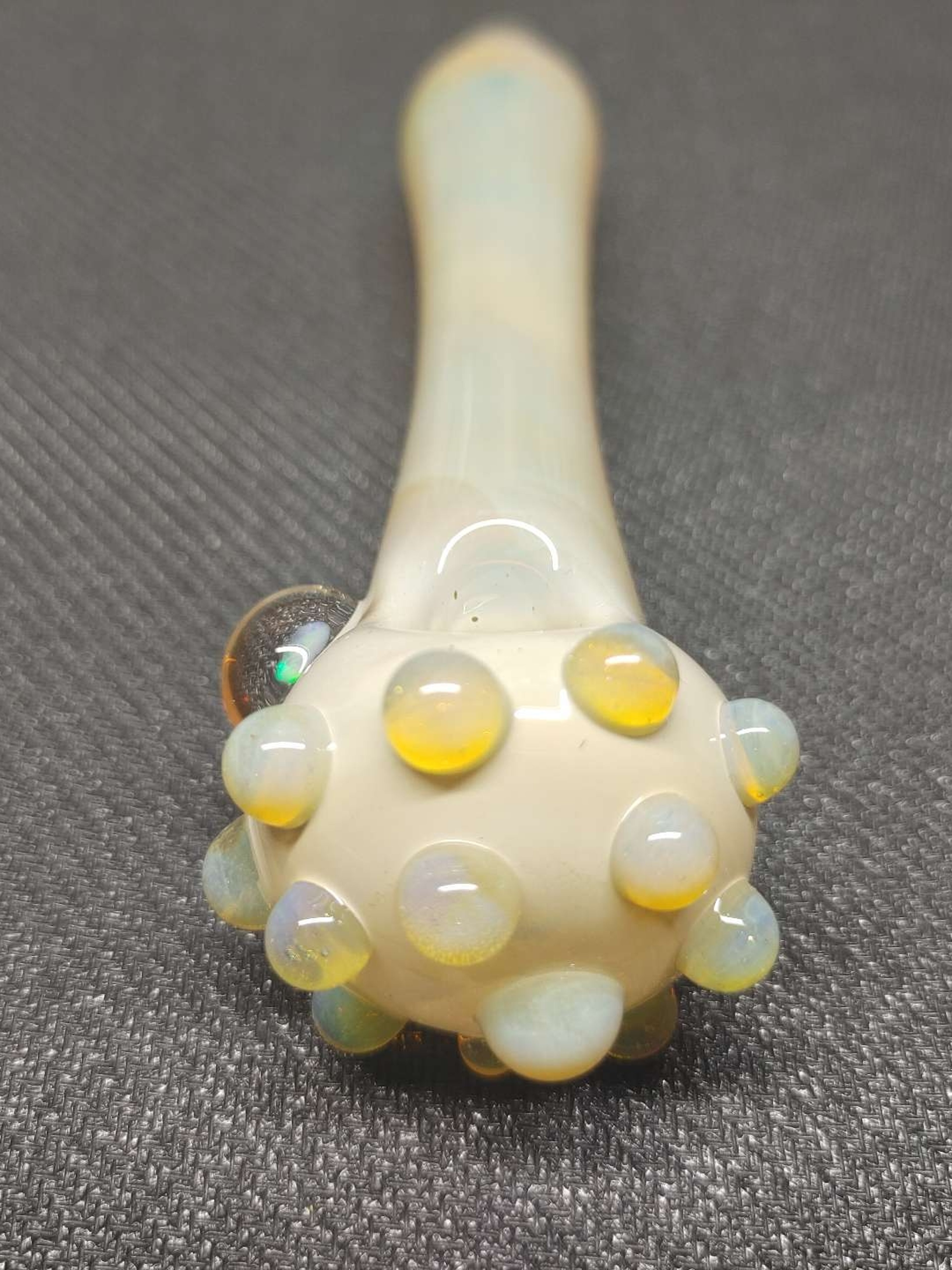 Preview pic of Fumed Glass Pipe with Color Accents and An Encased Opal! Hand Blown in Oregon!