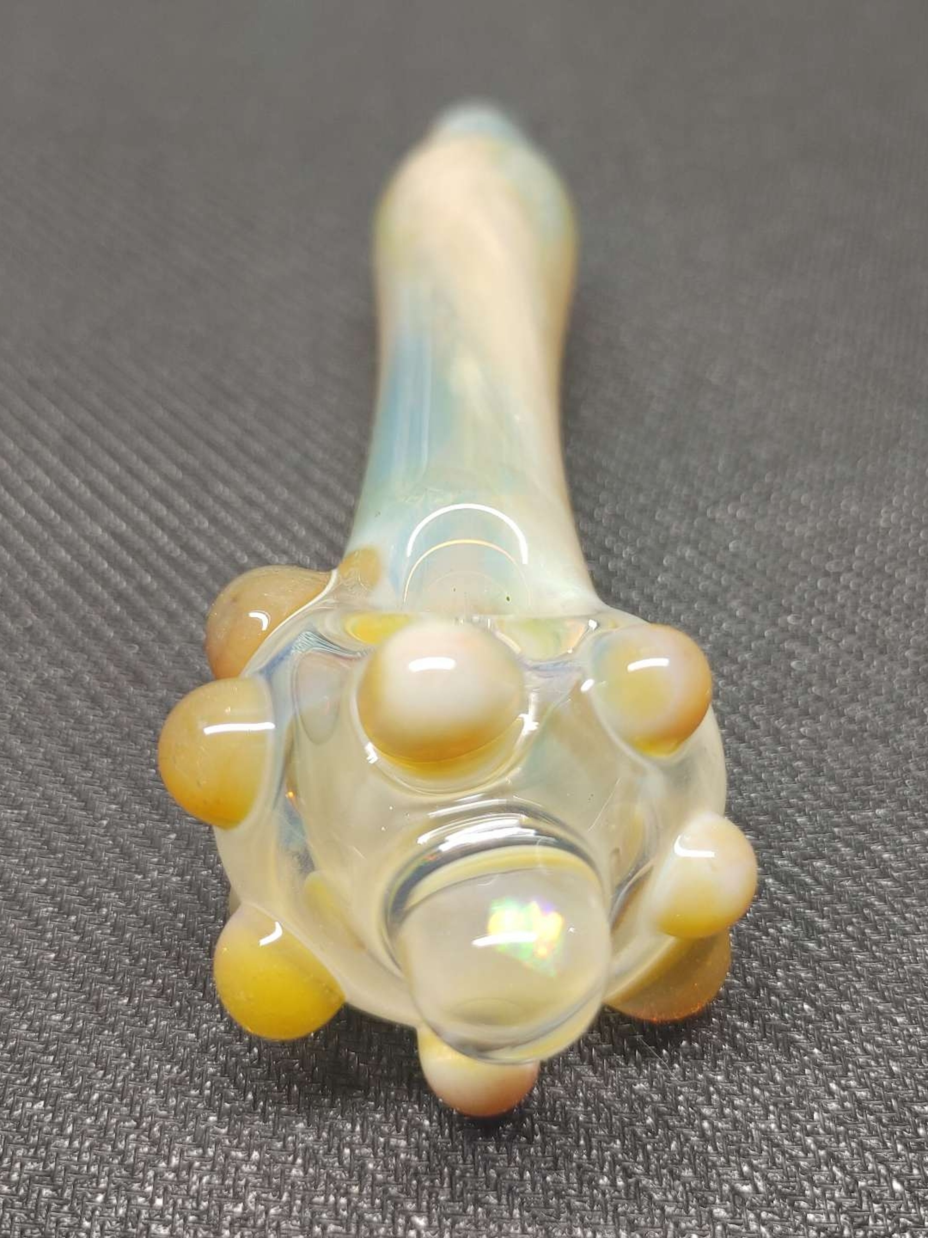 Preview pic of Fumed Glass Pipe with Color Accents and an Encased Opal! Hand Blown in Oregon!