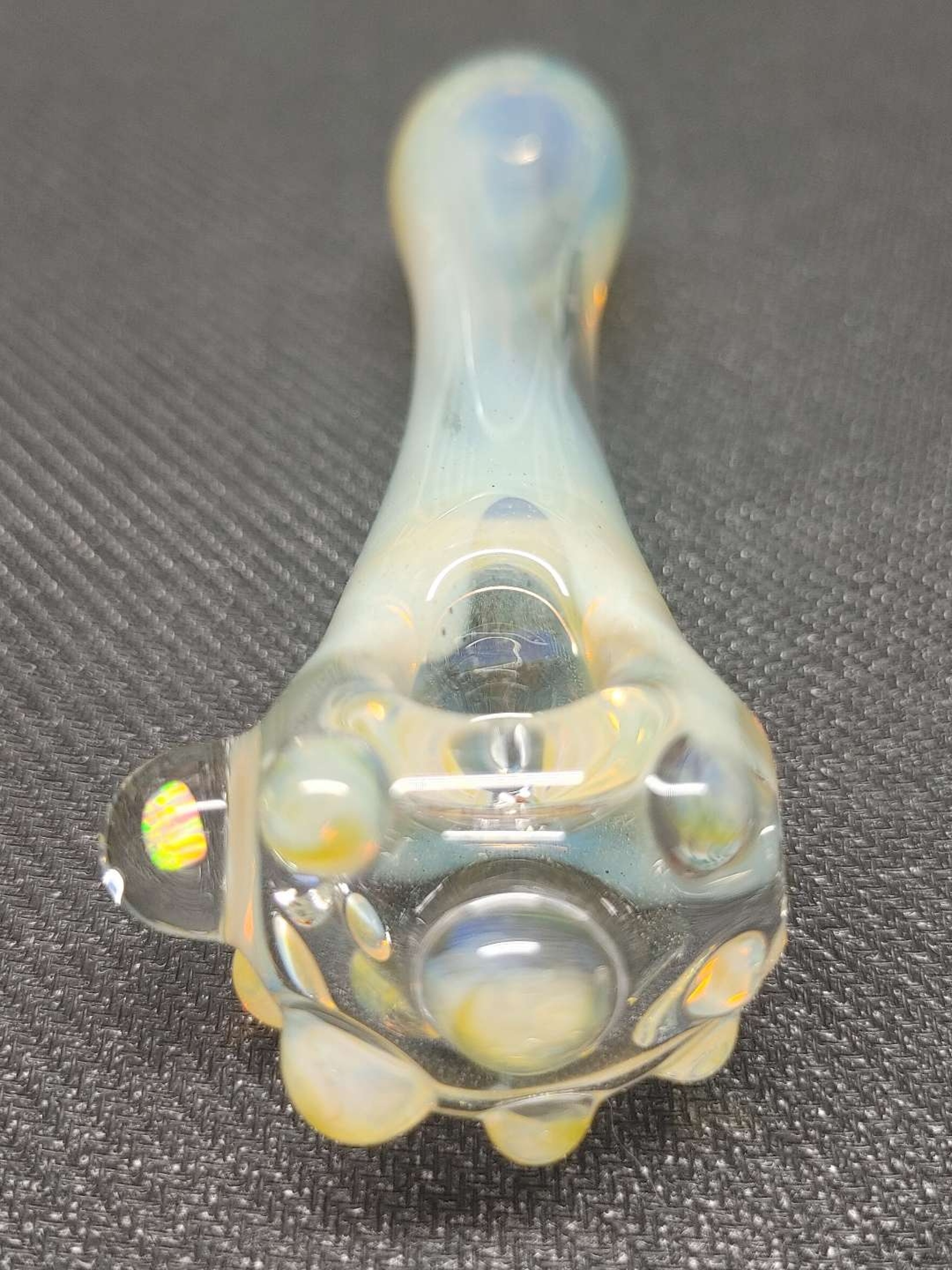 Preview pic of Fumed Glass Pipe with Color Accents and an Encased Opal! Hand Blown in Oregon!