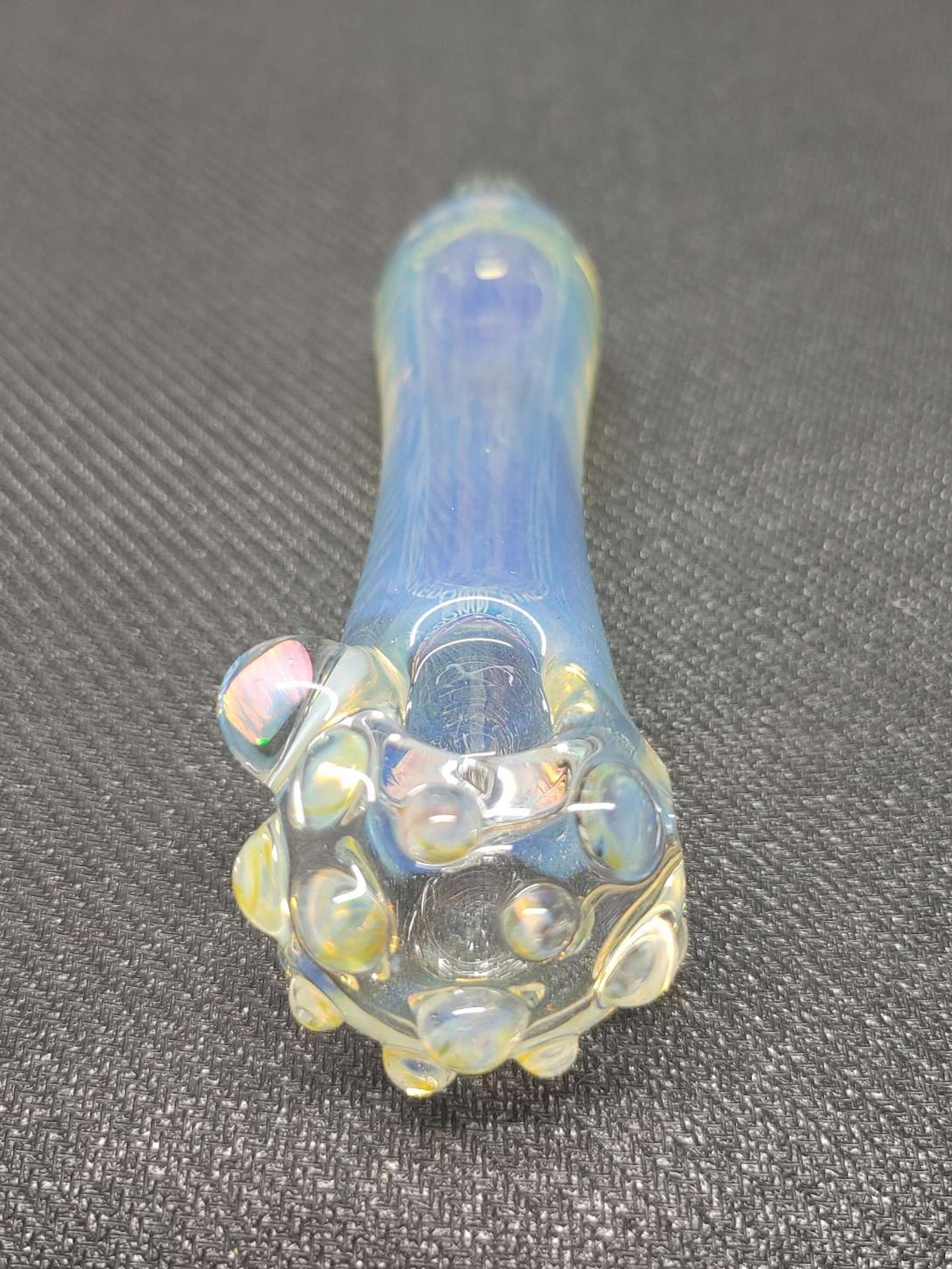Preview pic of Fumed Glass Pipe with Color Accents and an Encased Opal! Hand Blown in Oregon!