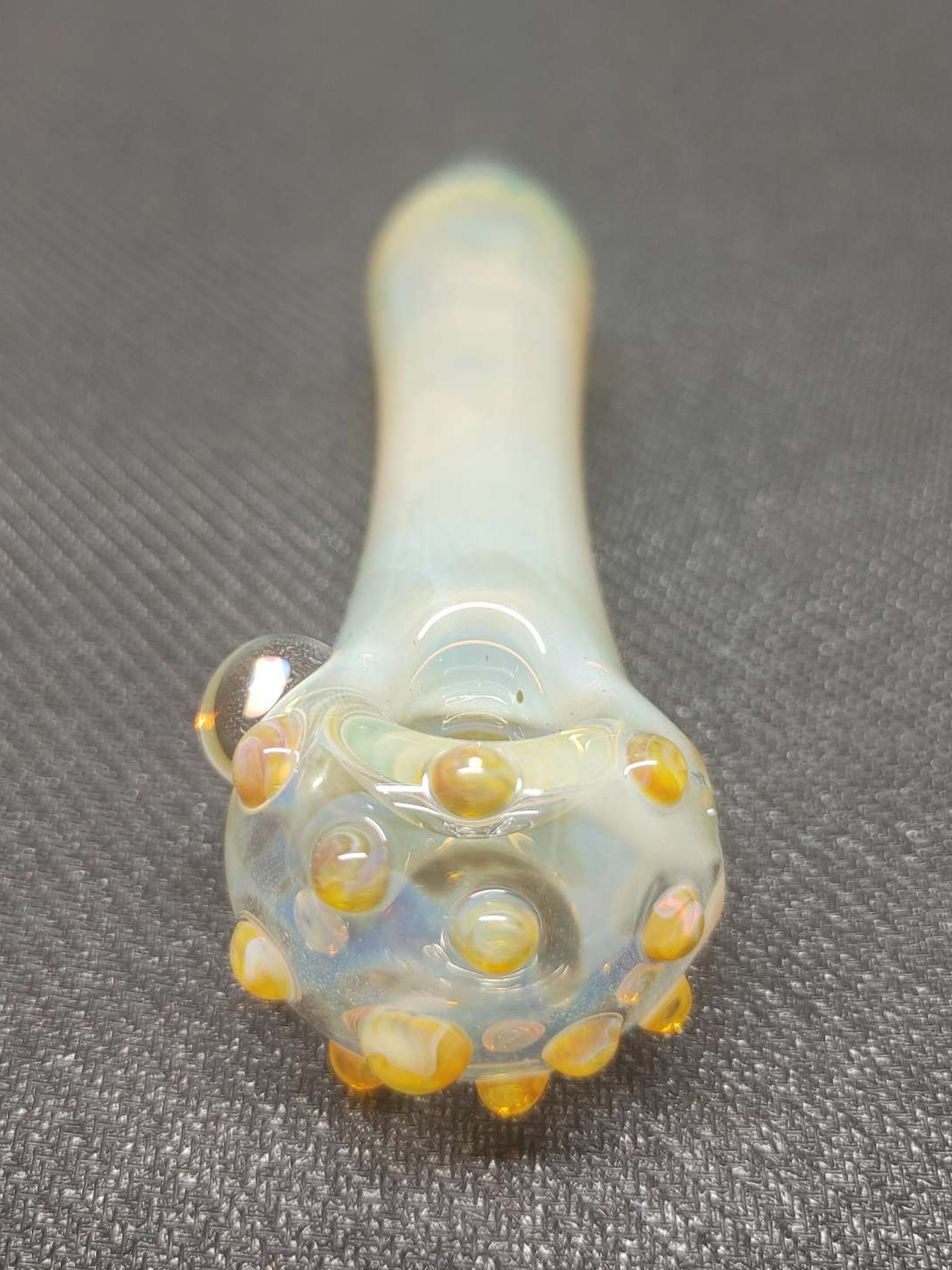 Preview pic of Fumed Glass Pipe with Color Accents and an Encased Opal! Hand Blown in Oregon!