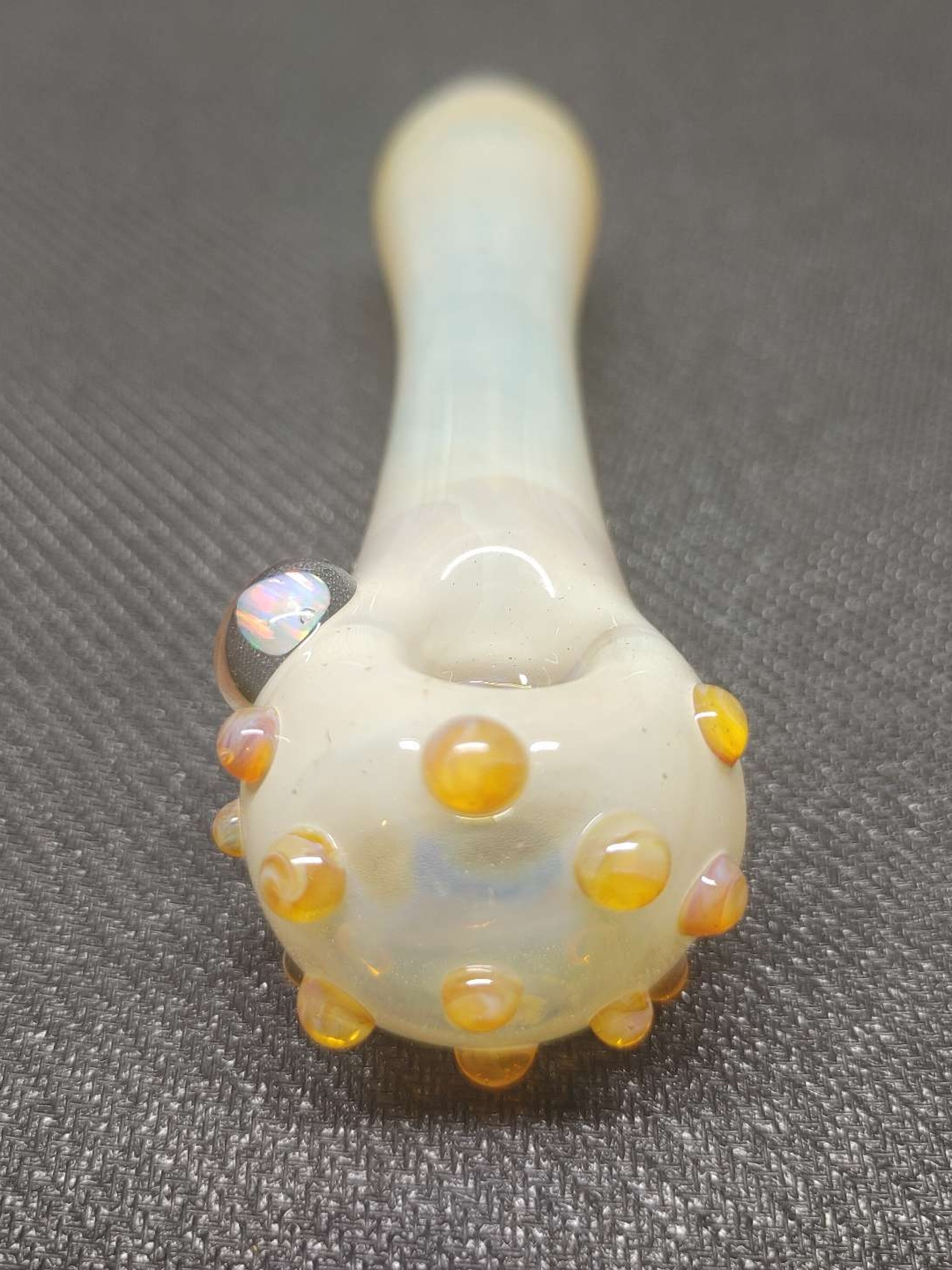 Preview pic of Fumed Glass Pipe with Color Accents and an Encased Opal! Hand Blown in Oregon!