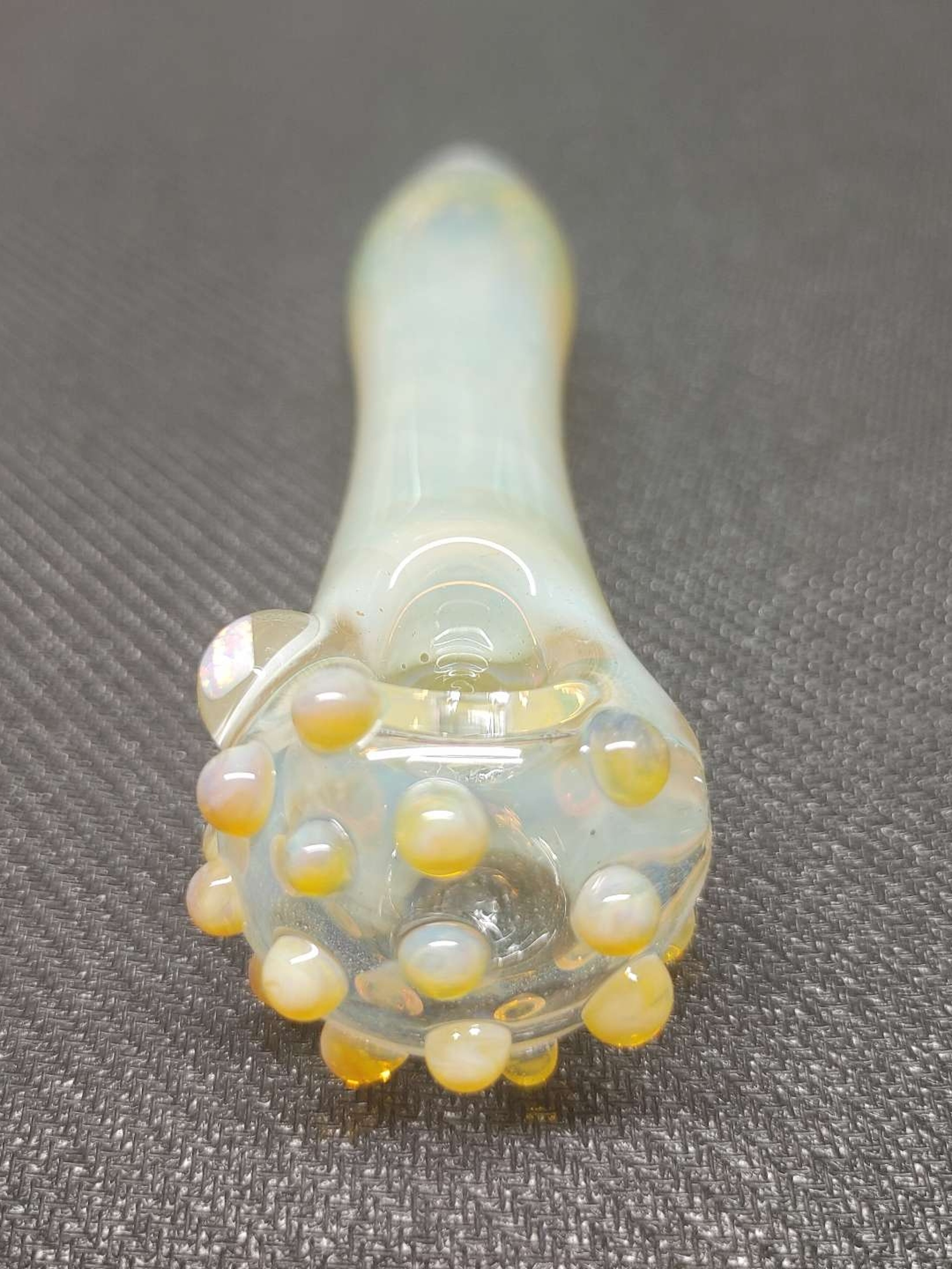 Preview pic of Fumed Glass Pipe with Color Accents and and Encased Opal! Hand blown in Oregon!