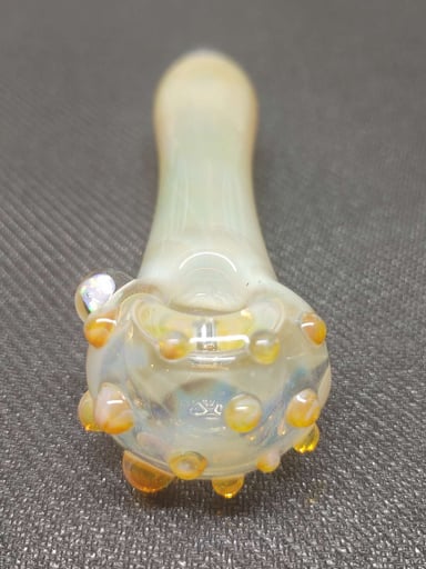 Preview pic of Fumed Glass Pipe with Color Accents and an Encased Opal! Hand Blown in Oregon!