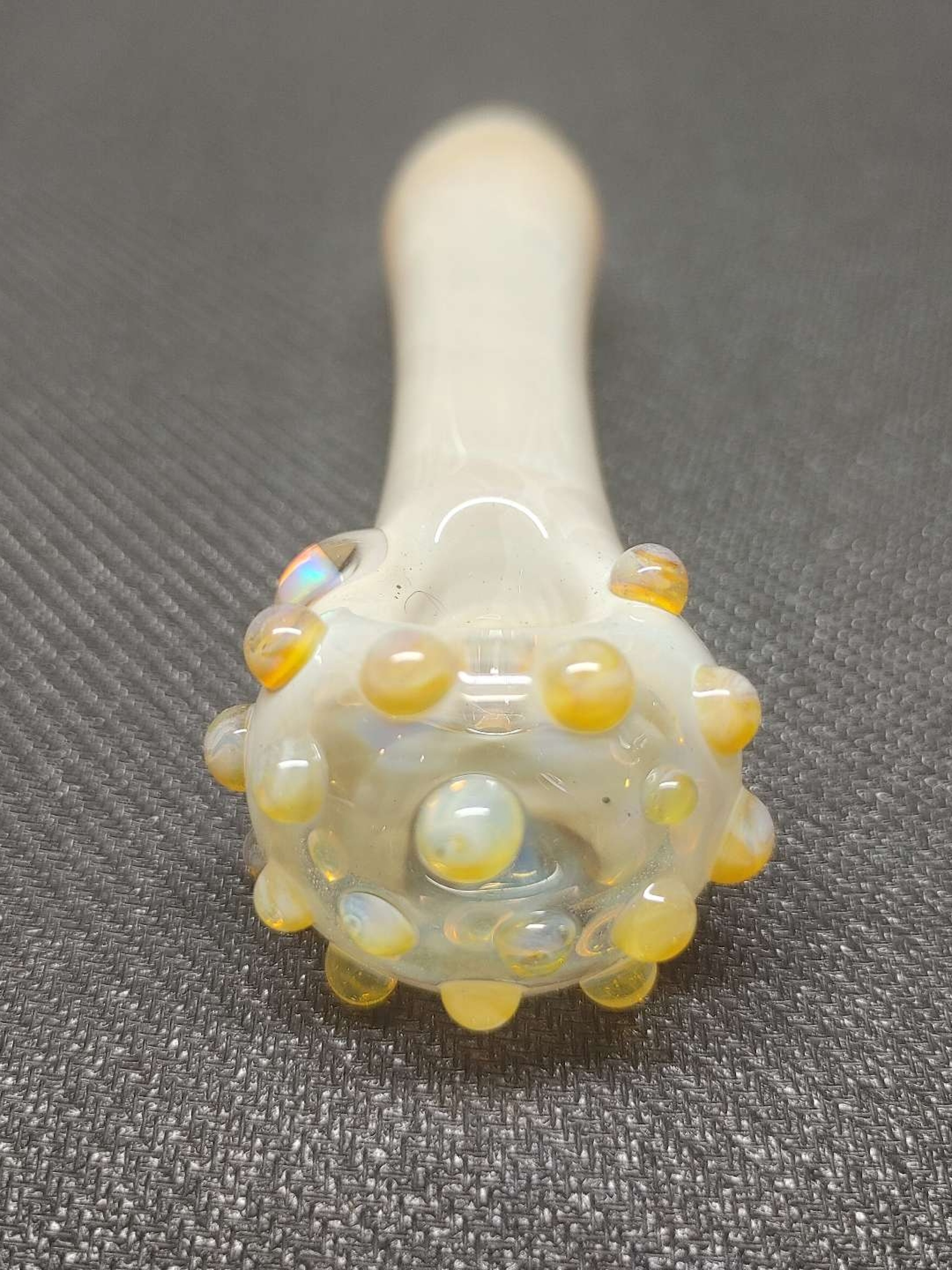 Preview pic of Fumed Glass Pipe with Color Accents and an Encased Opal! Hand Blown in Oregon!