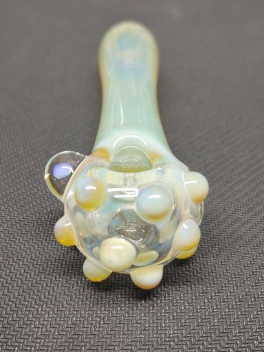 Preview pic of Fumed Glass Pipe with Color Accents and an Encased Opal! Hand Blown in Oregon!