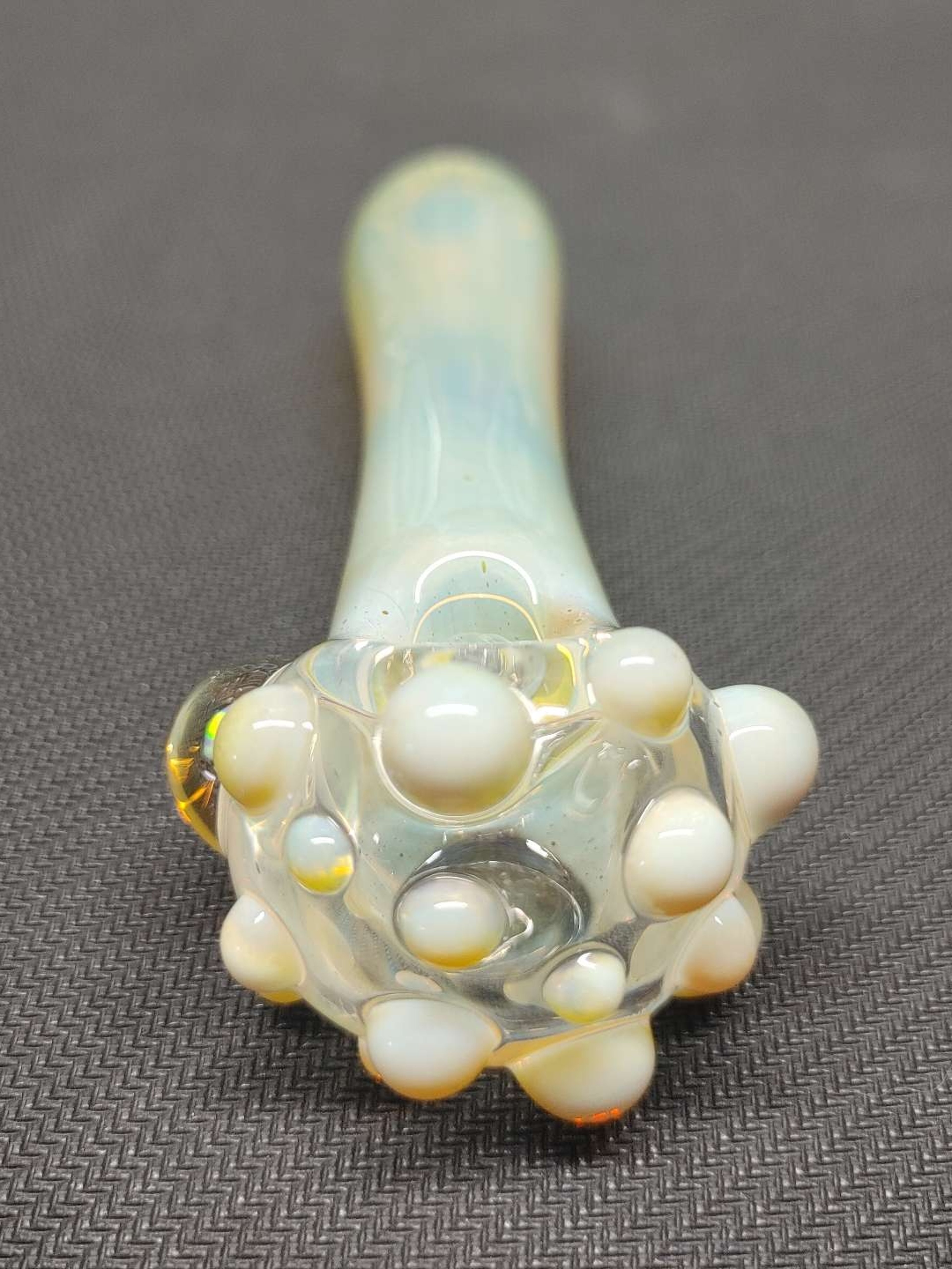 Preview pic of Fumed Glass Pipe with Color Accents and an Encased Opal! Hand Blown in Oregon!