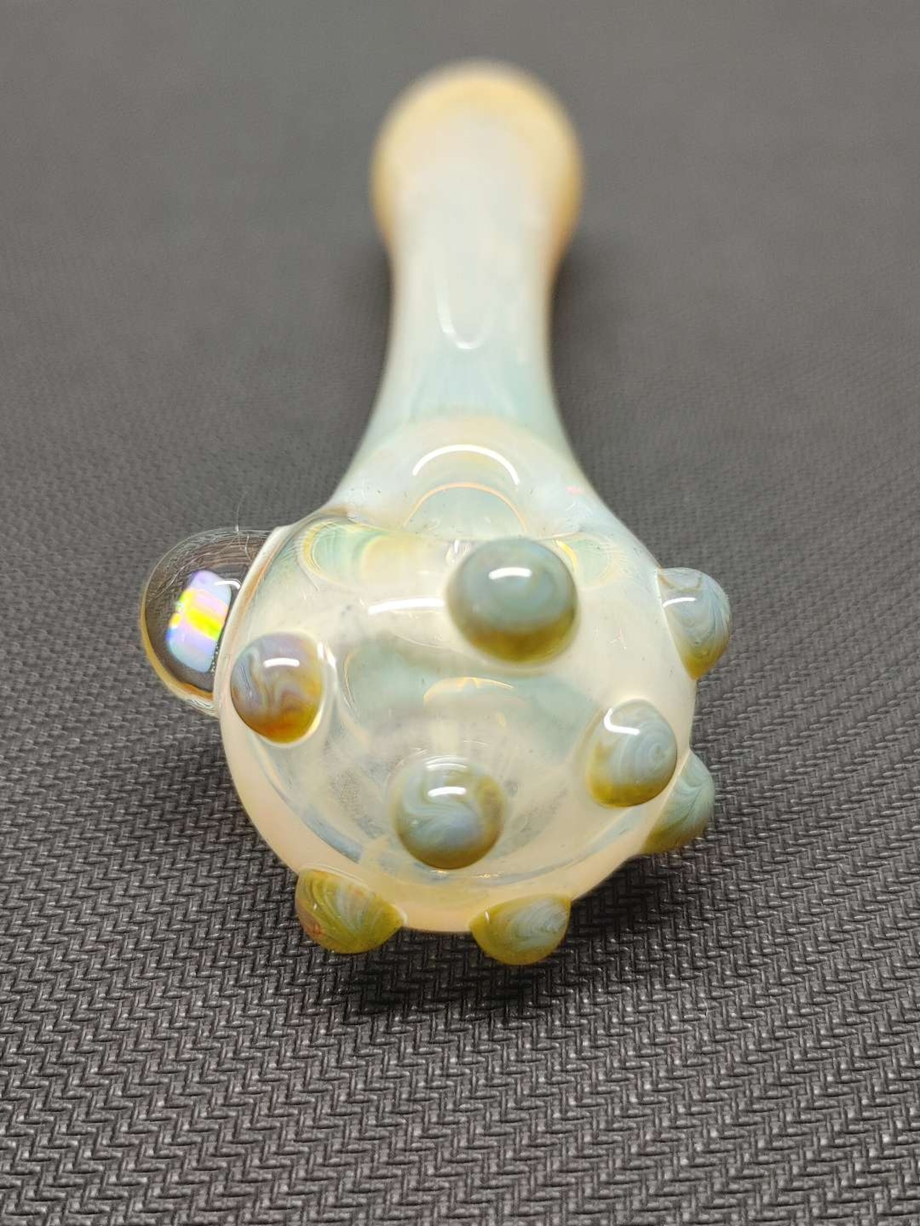 Preview pic of Fumed Glass Pipe with Color Accents and an Encased Opal! Hand Blown in Oregon!
